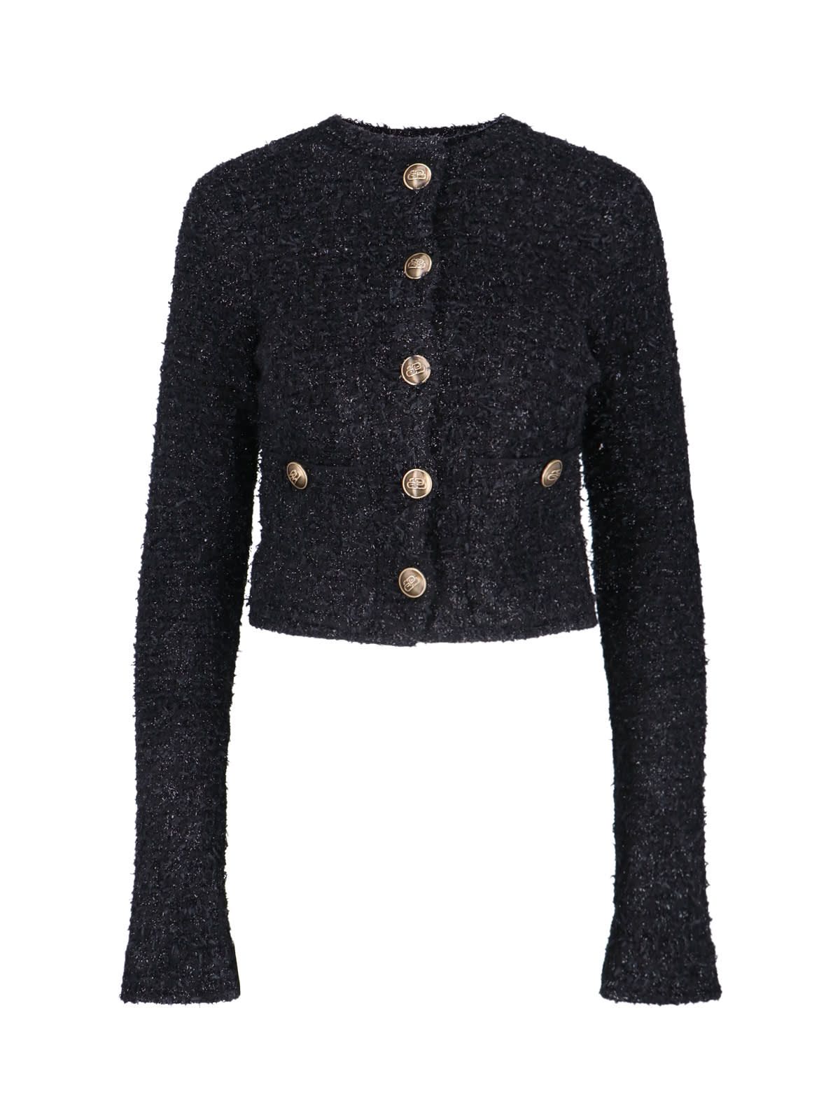 Shop Balenciaga Button Crop Cardigan In Black