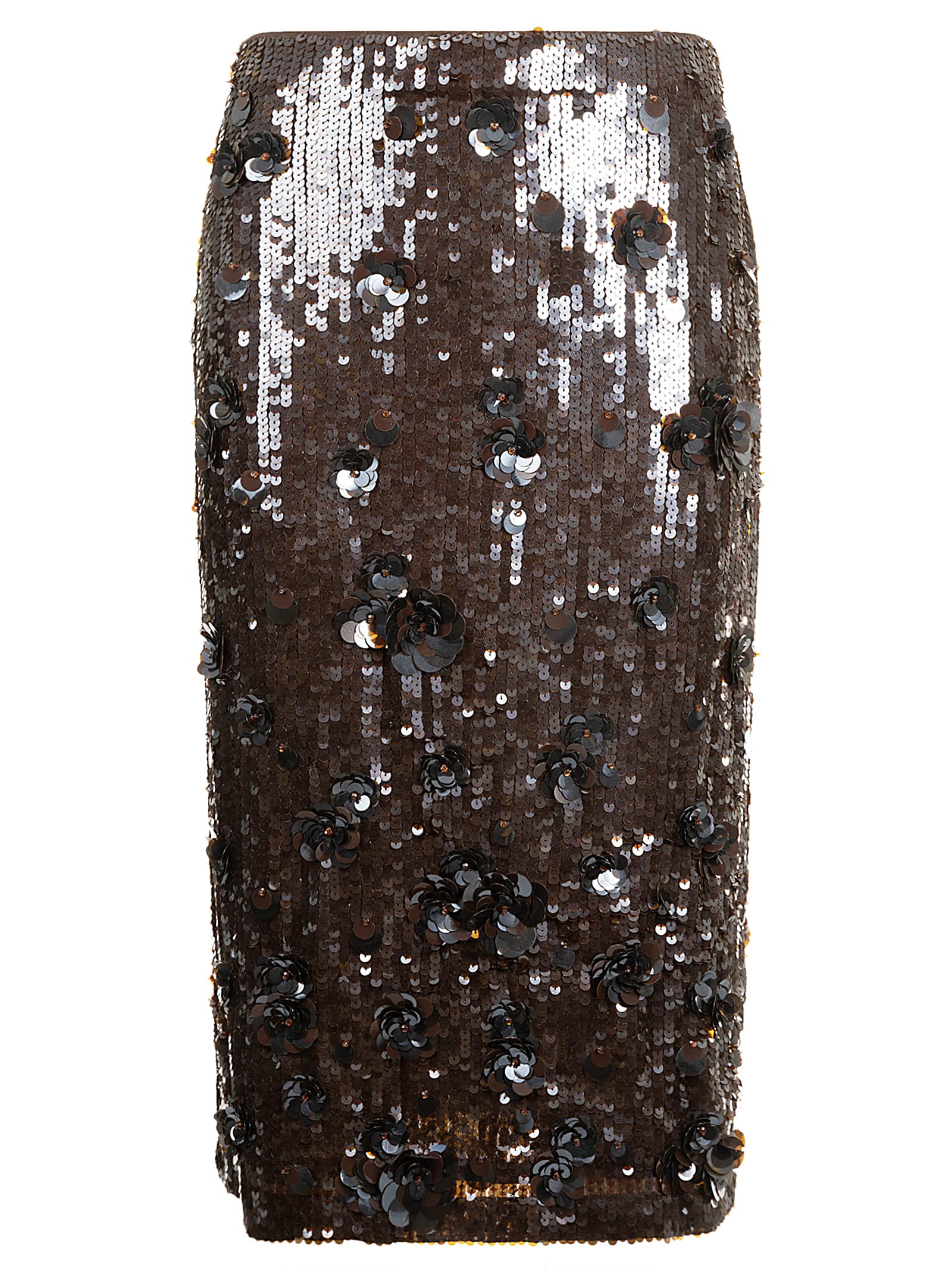 P.a.r.o.s.h . Dark Grey Midi Skirt With Micro Sequins In Marrone