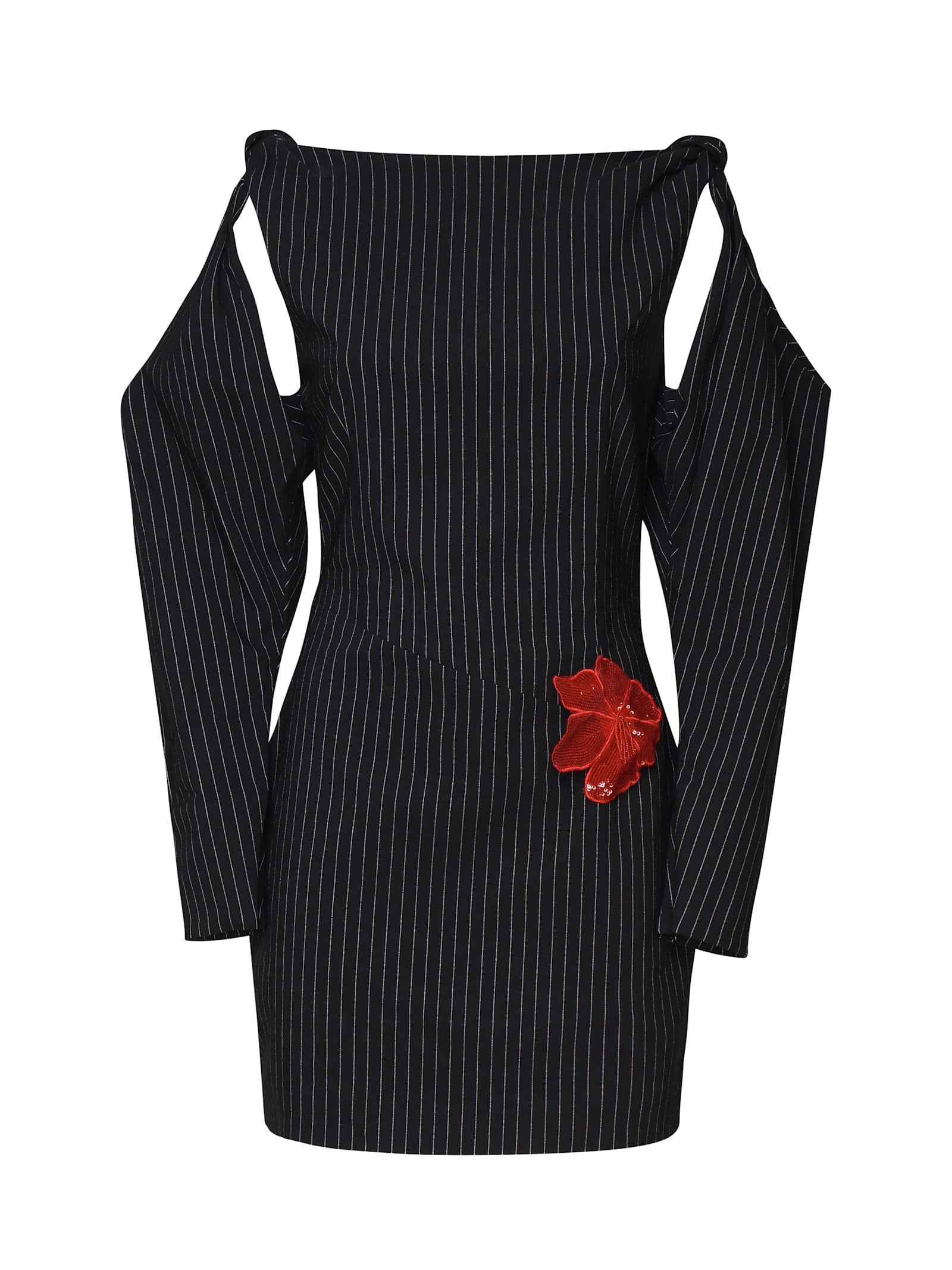 Shop Rotate Birger Christensen Geometric Dress With Cut Out On The Sleeves In Black, White