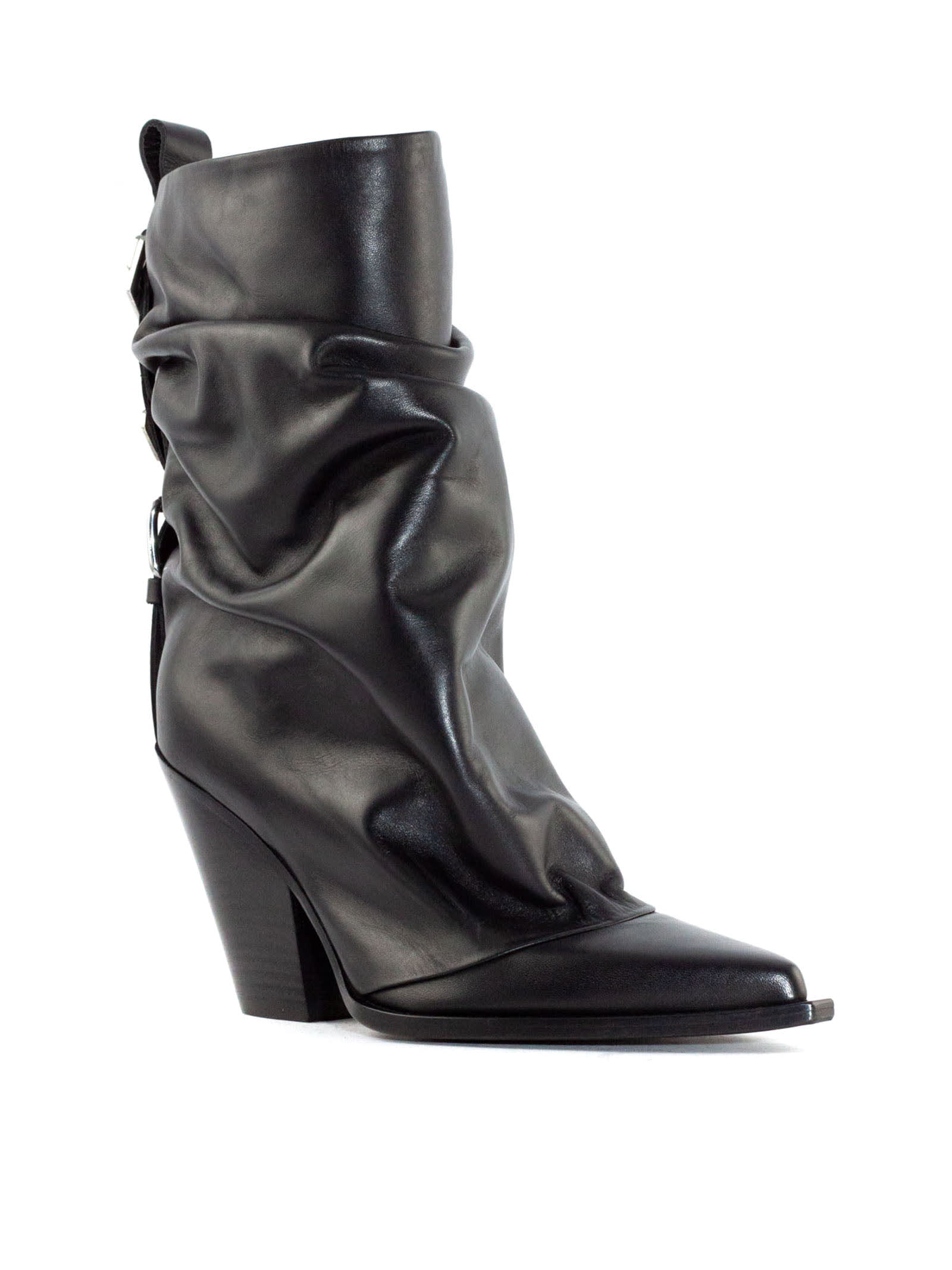 Shop Elena Iachi Black Calfskin Leather Ankle Boot