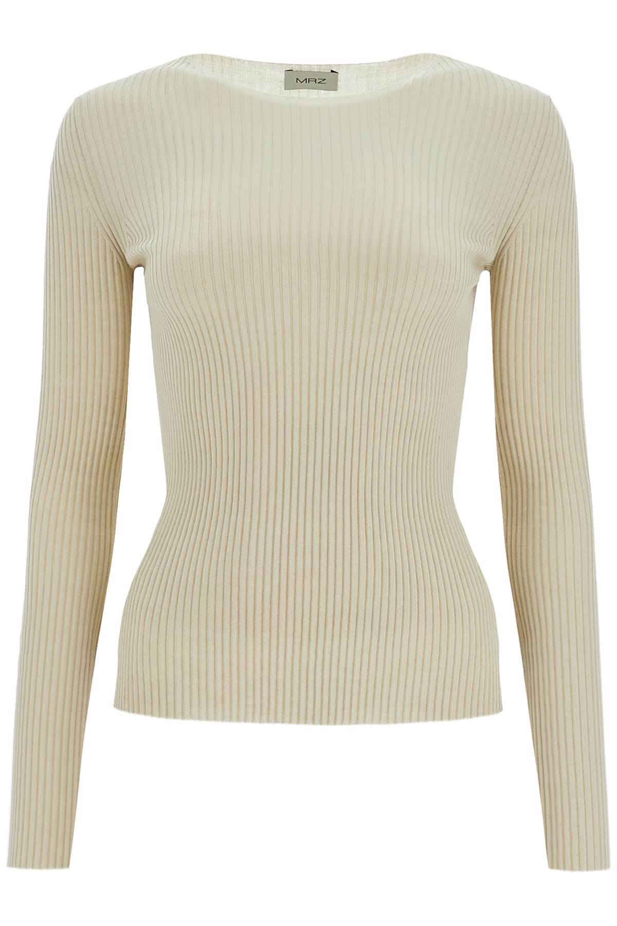 Shop Mrz Ribbed Wool Top With A High In Khaki