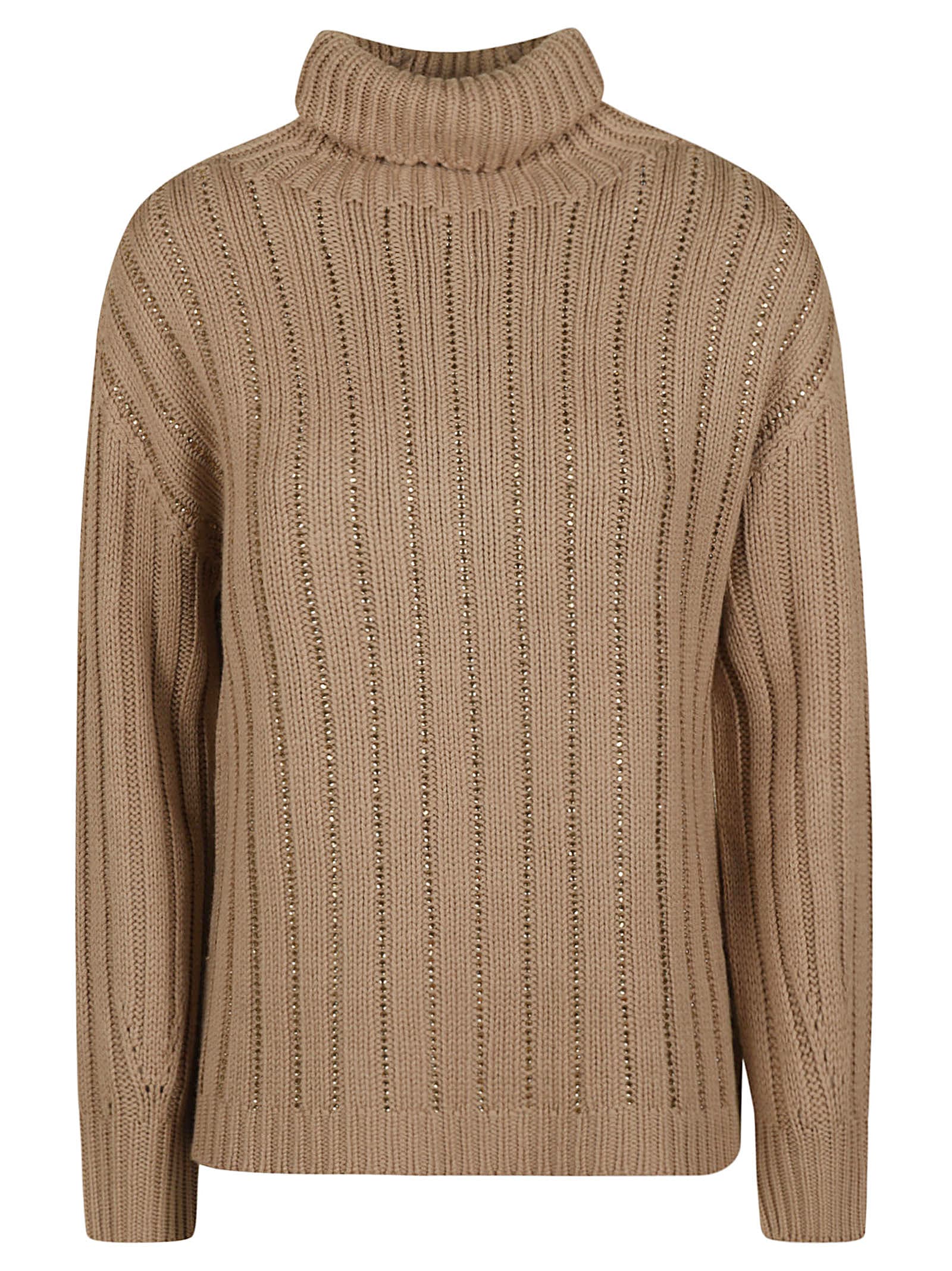 Ermanno Scervino Stripe Patterned Embellished Turtleneck Sweater