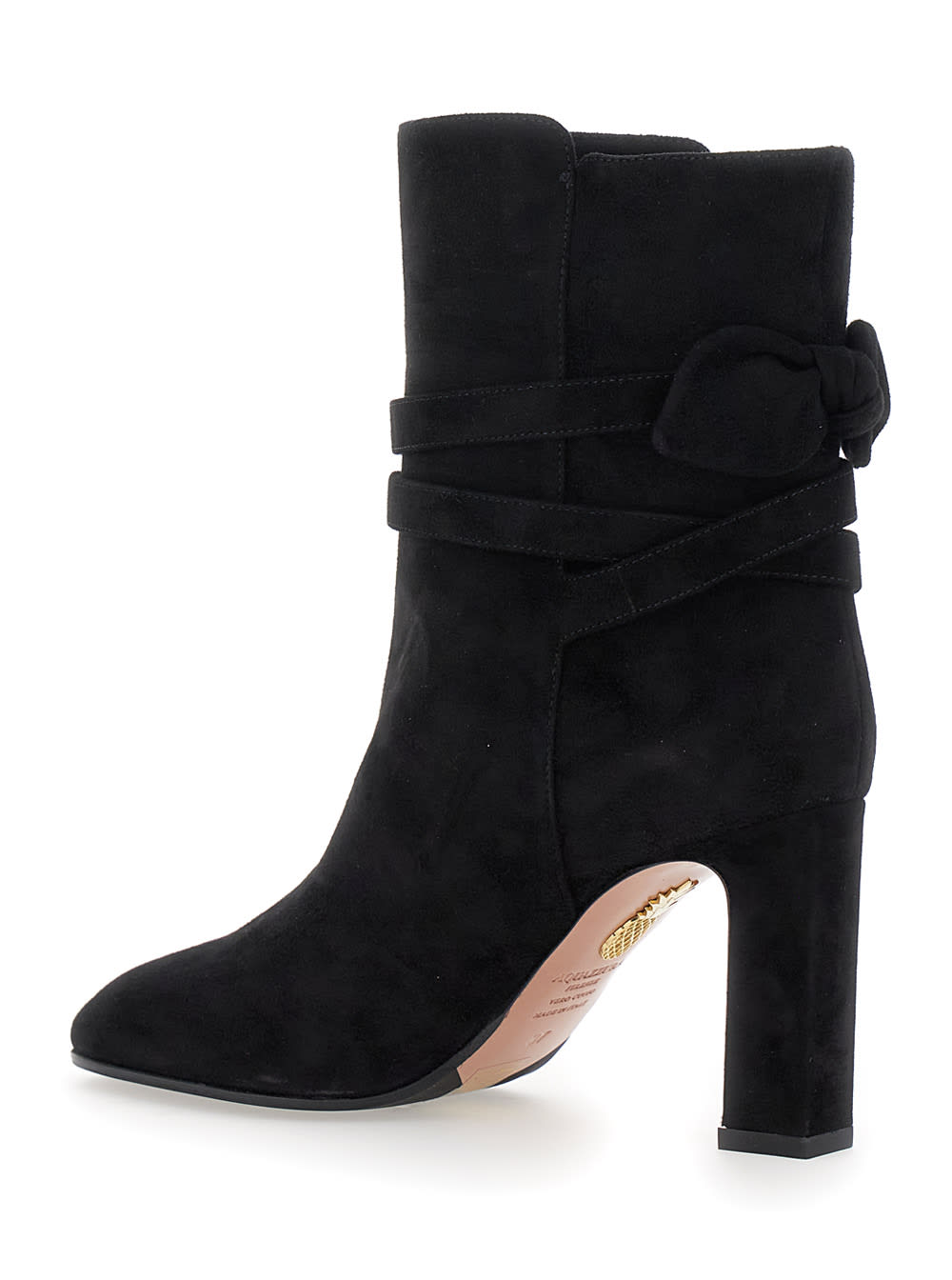 Shop Aquazzura Very Bow Black Ankle Boots With Bow Detail In Suede Woman