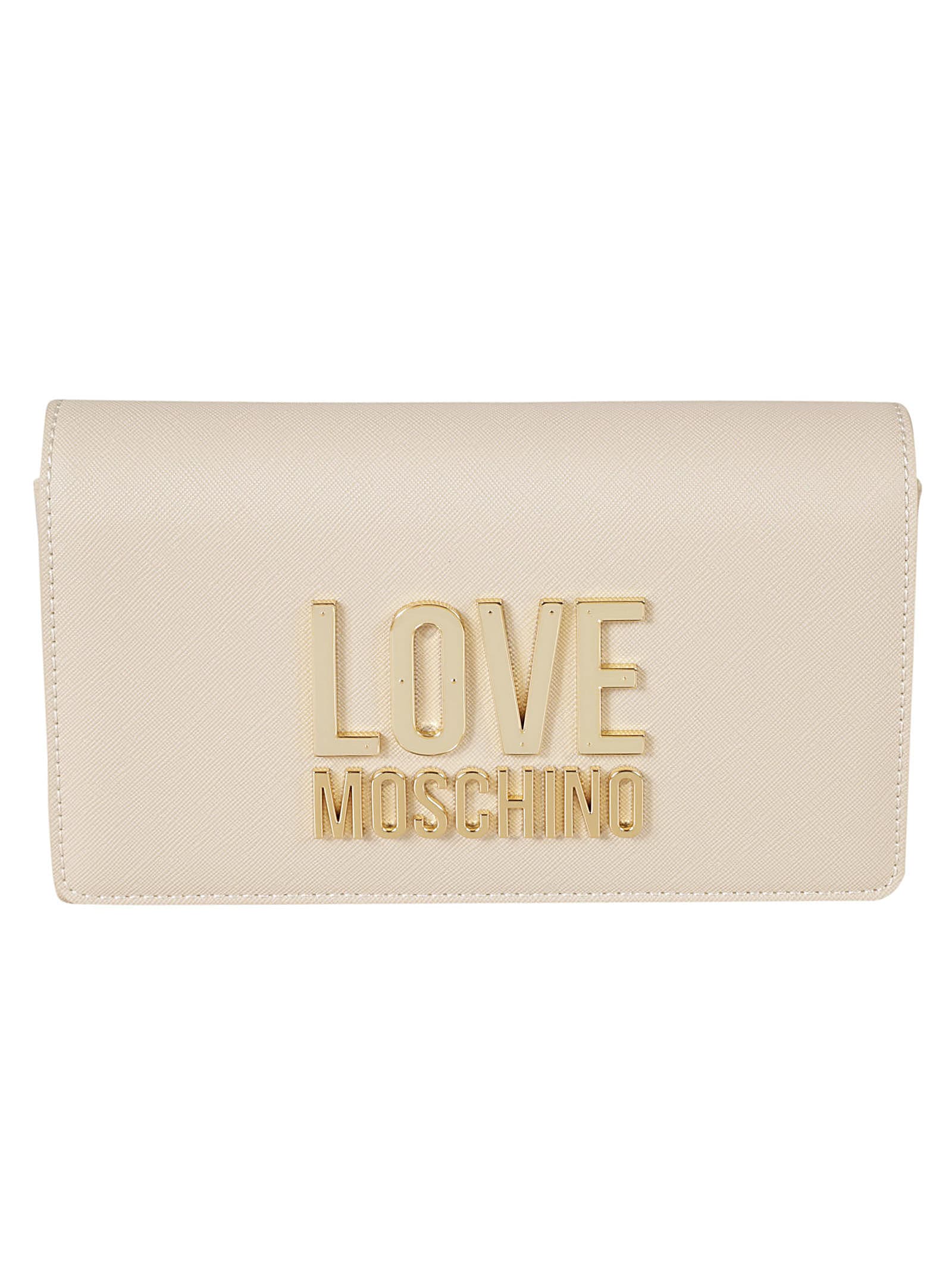 Shop Love Moschino Logo Plaque Embossed Flap Shoulder Bag In Cipria