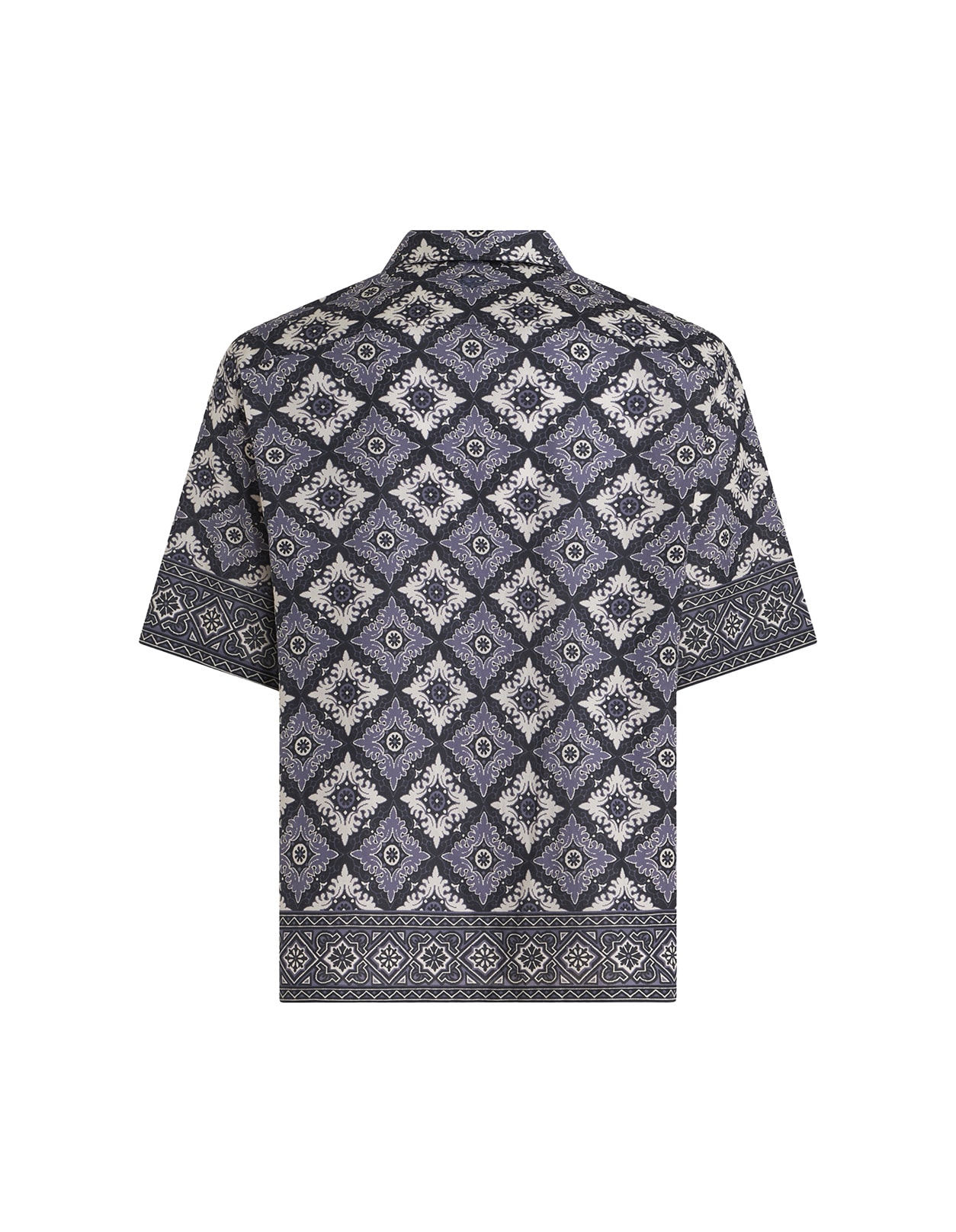 Shop Etro Navy Blue Bowling Shirt With Medallion Print