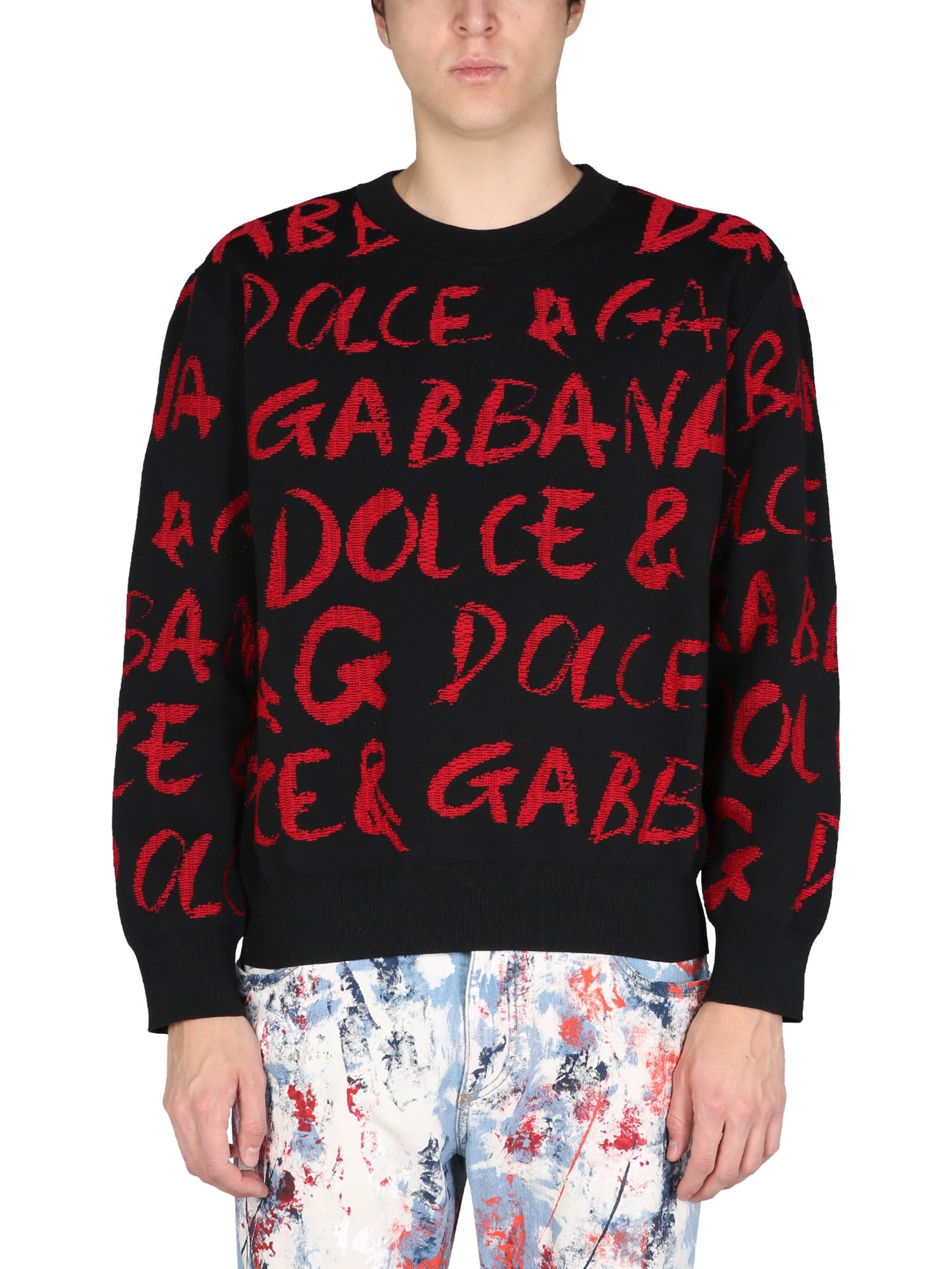 Dolce & Gabbana Sweater With All-over Logo Inlay