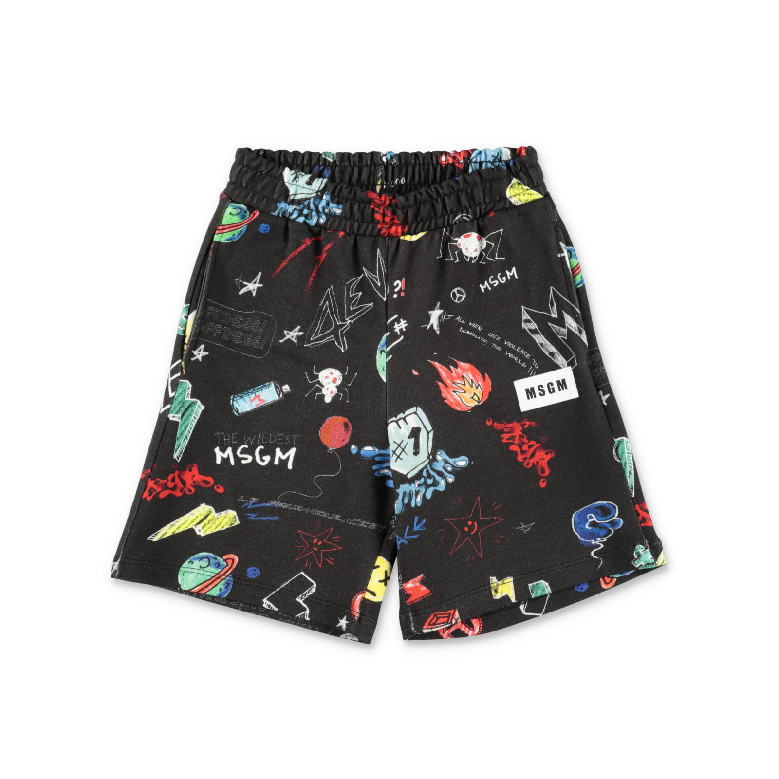 MSGM MSGM SHORTS NERI IN FELPA DI COTONE BAMBINO