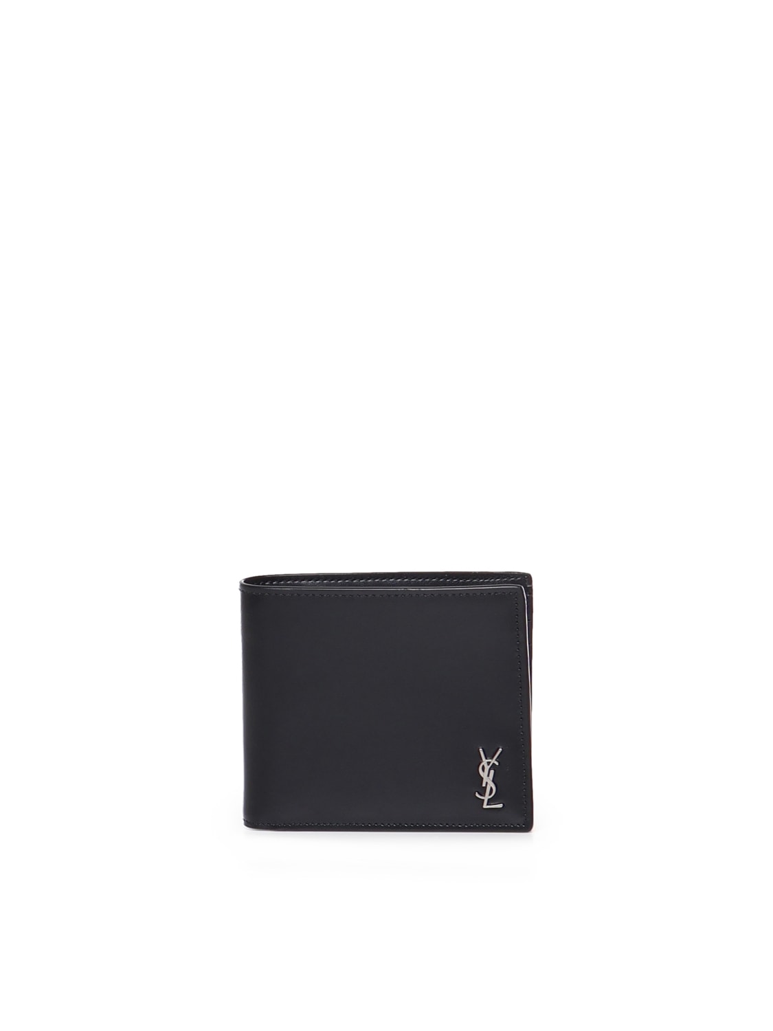 Shop Saint Laurent Metal Logo Ysl Wallet In Calfskin In Black