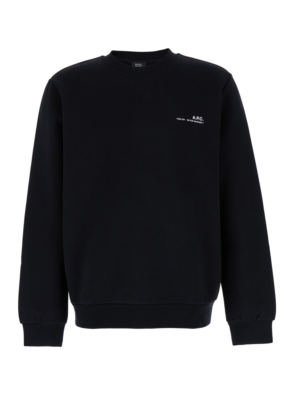 Shop Apc Black Crewneck Sweater With Logo Print In Cotton Man