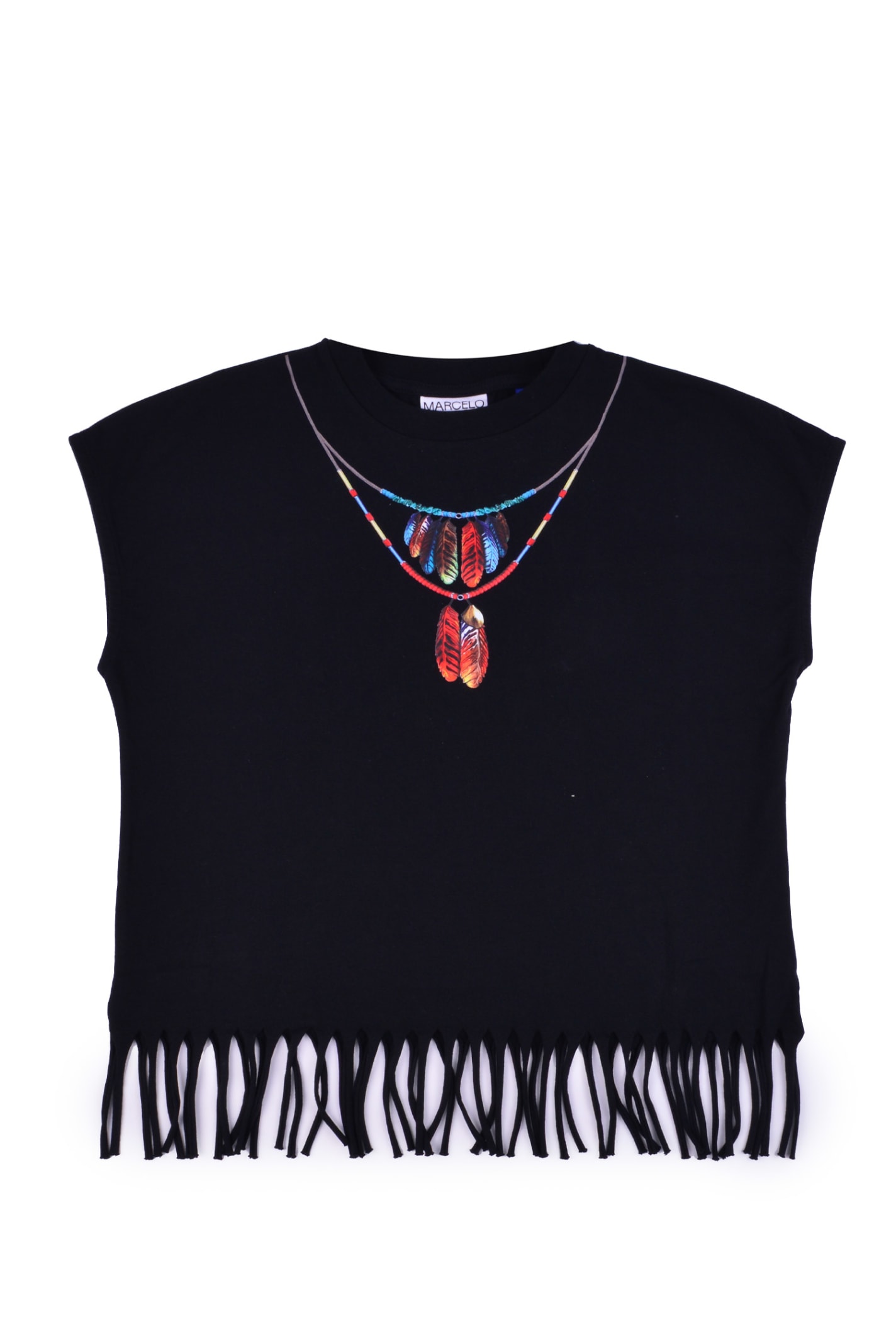 Marcelo Burlon County Of Milan Feather Printed Fringed Cotton T-shirt In Back
