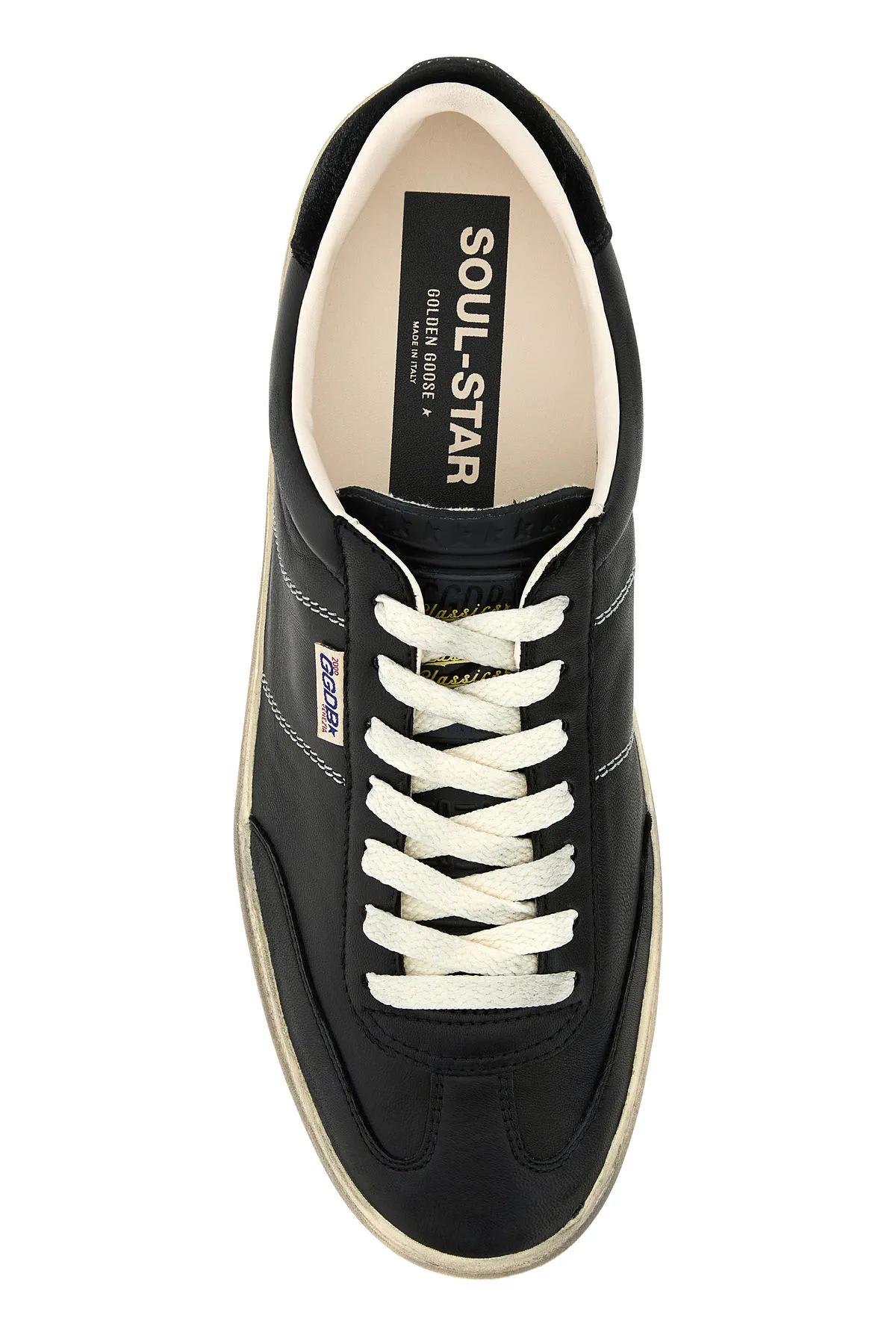 Shop Golden Goose Black Leather Soul Star Sneakers