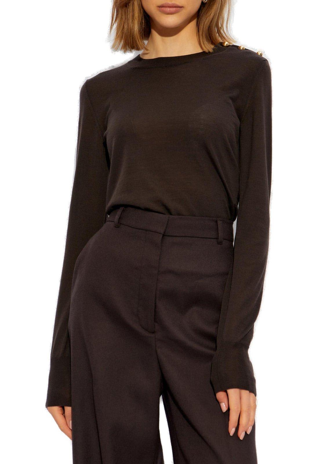 Stella Mccartney Long-sleeved Crewneck Jumper In Chocolate Brown