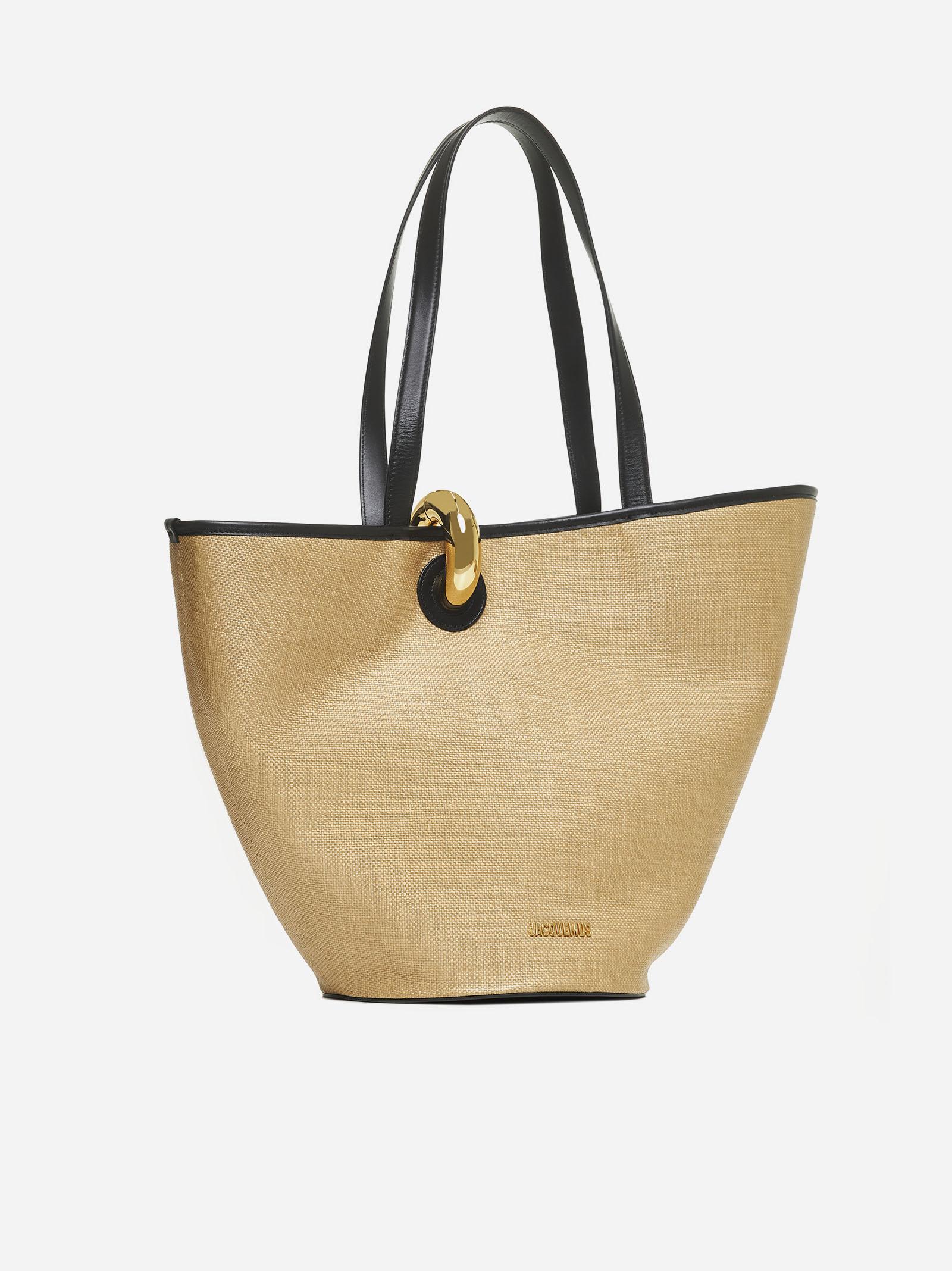 Shop Jacquemus Le Bambola Raffia Effect Bag In Beige