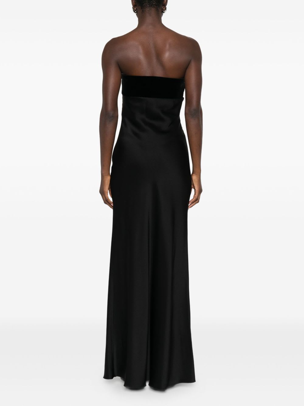 Max Mara Baia Velvet-trimmed Satin Bustier Gown In Black