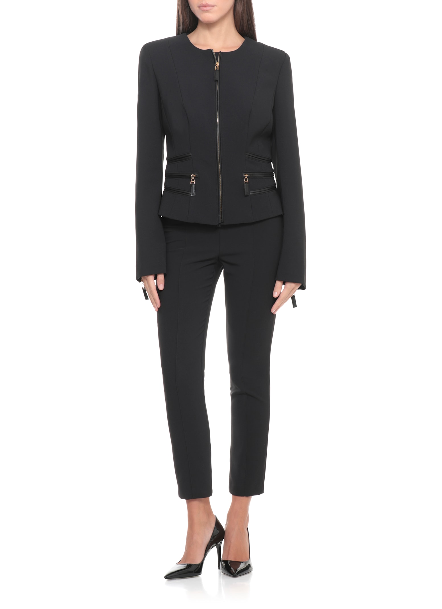 Elisabetta Franchi High Waist Cropped Pants With Zipper Detail In Black