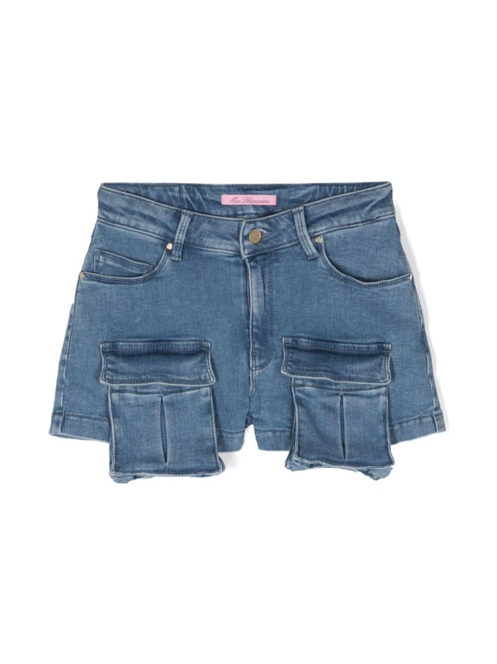 Shop Miss Blumarine Blue Denim Cargo Shorts