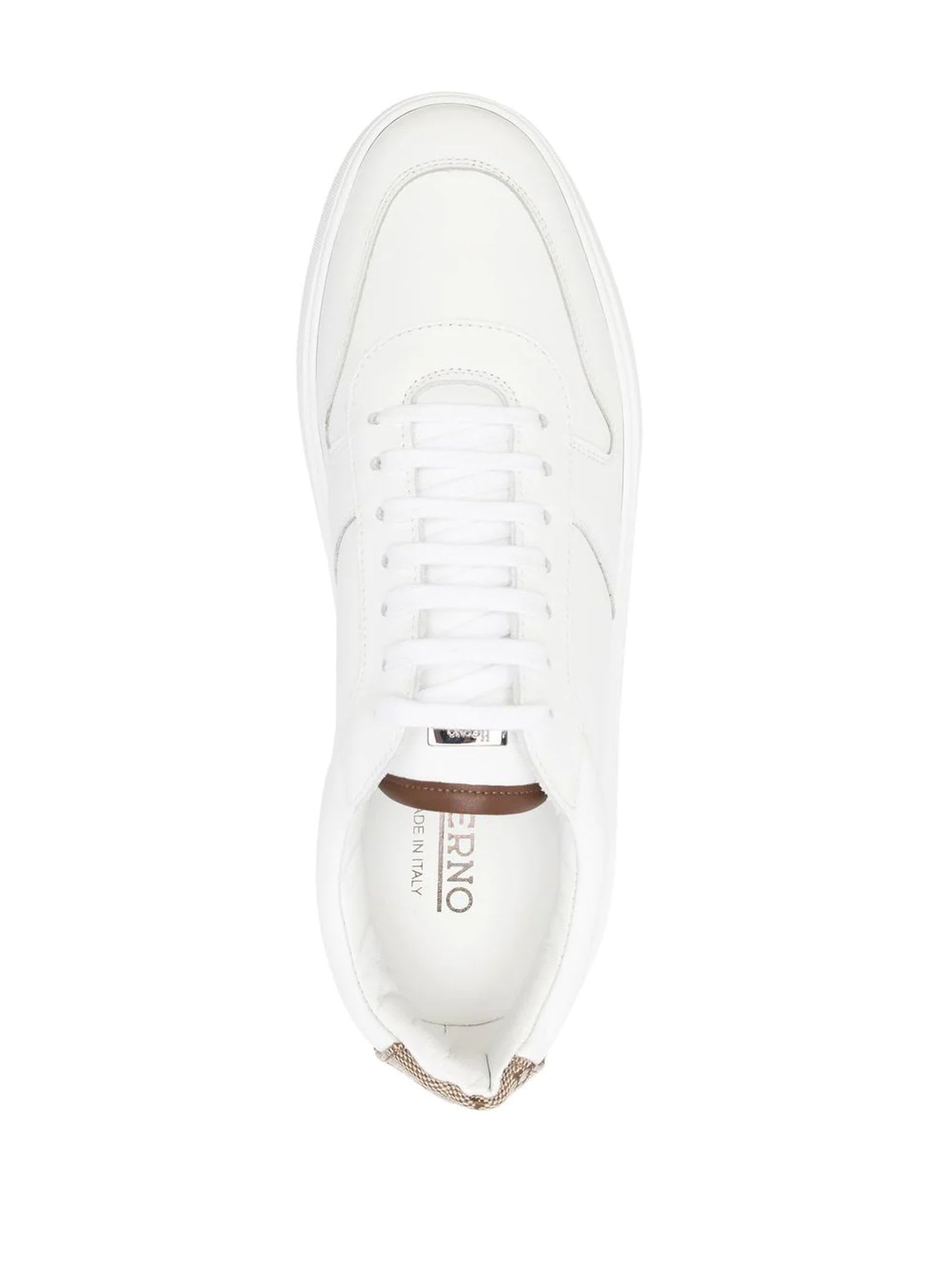 Shop Herno White Calf Leather Sneakers Sneakers In Bianco