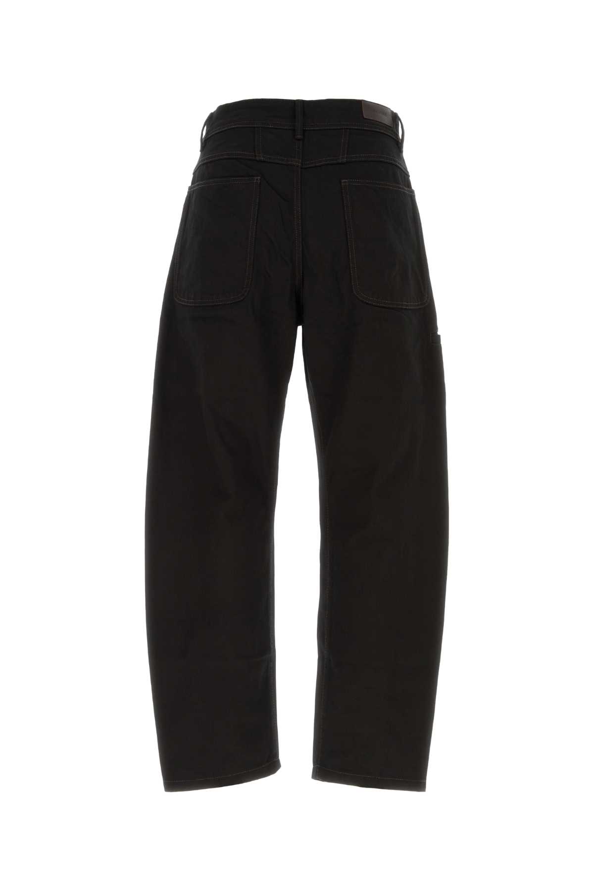 Lemaire Twisted Wide Leg Trousers With Contrast Stitching In Black