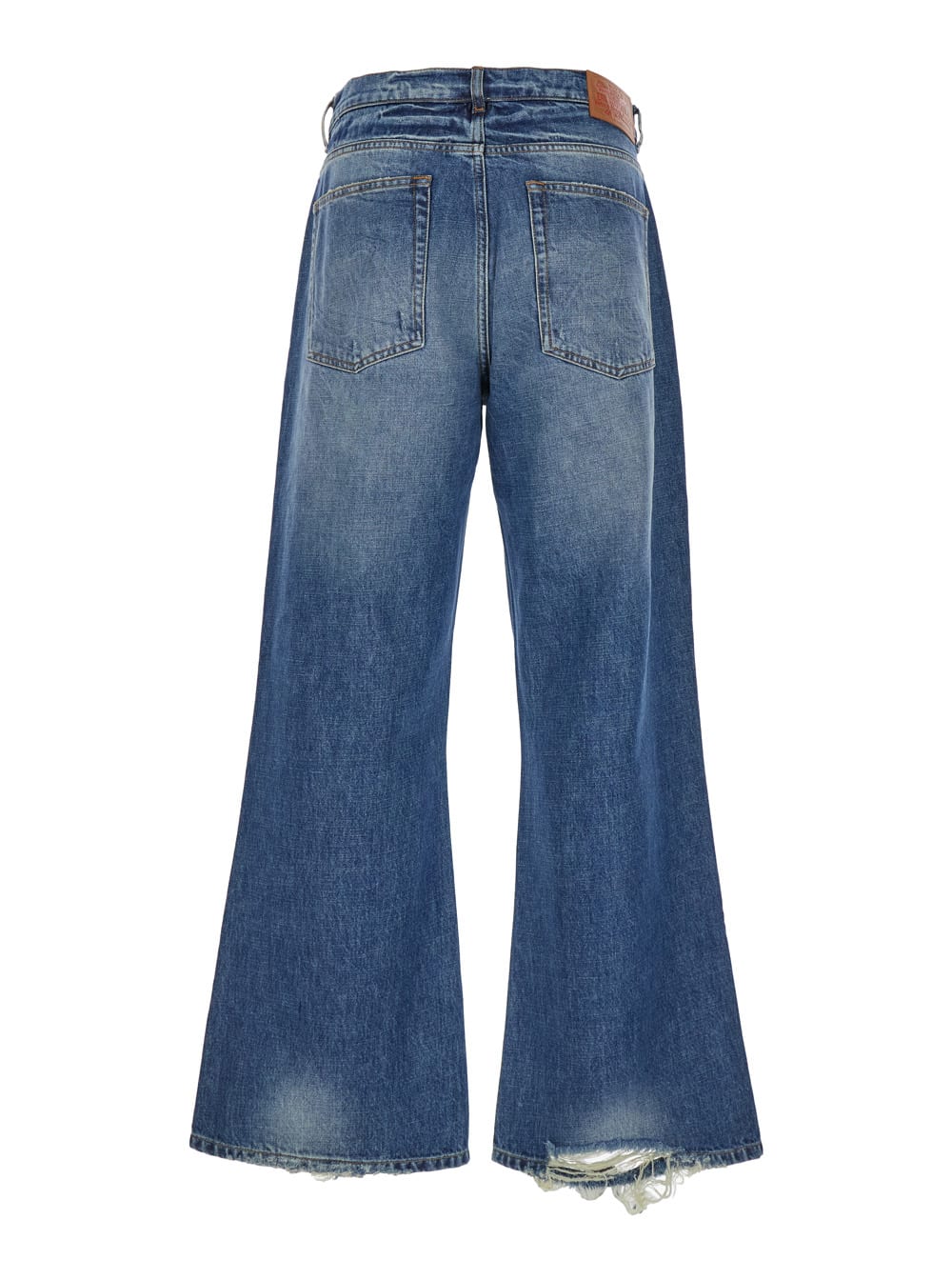 Shop Erl Blue Flared Jeans With Logo Patch On The Rear In Denim Man