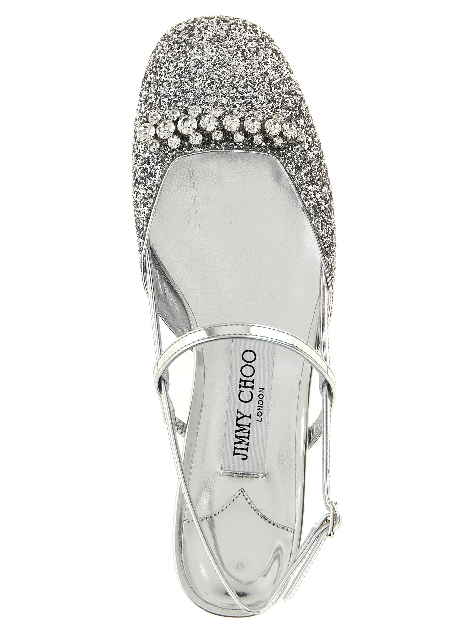 Jimmy Choo Glitter Pointed Toe Sandals With Embellished Detail In Silver