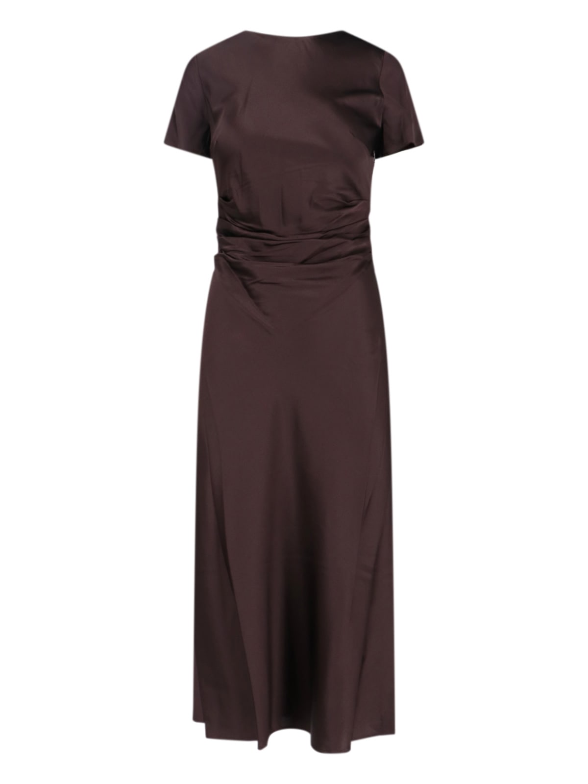 Staud Marcel Ruched Stretch-silk Charmeuse Midi Dress In Brown