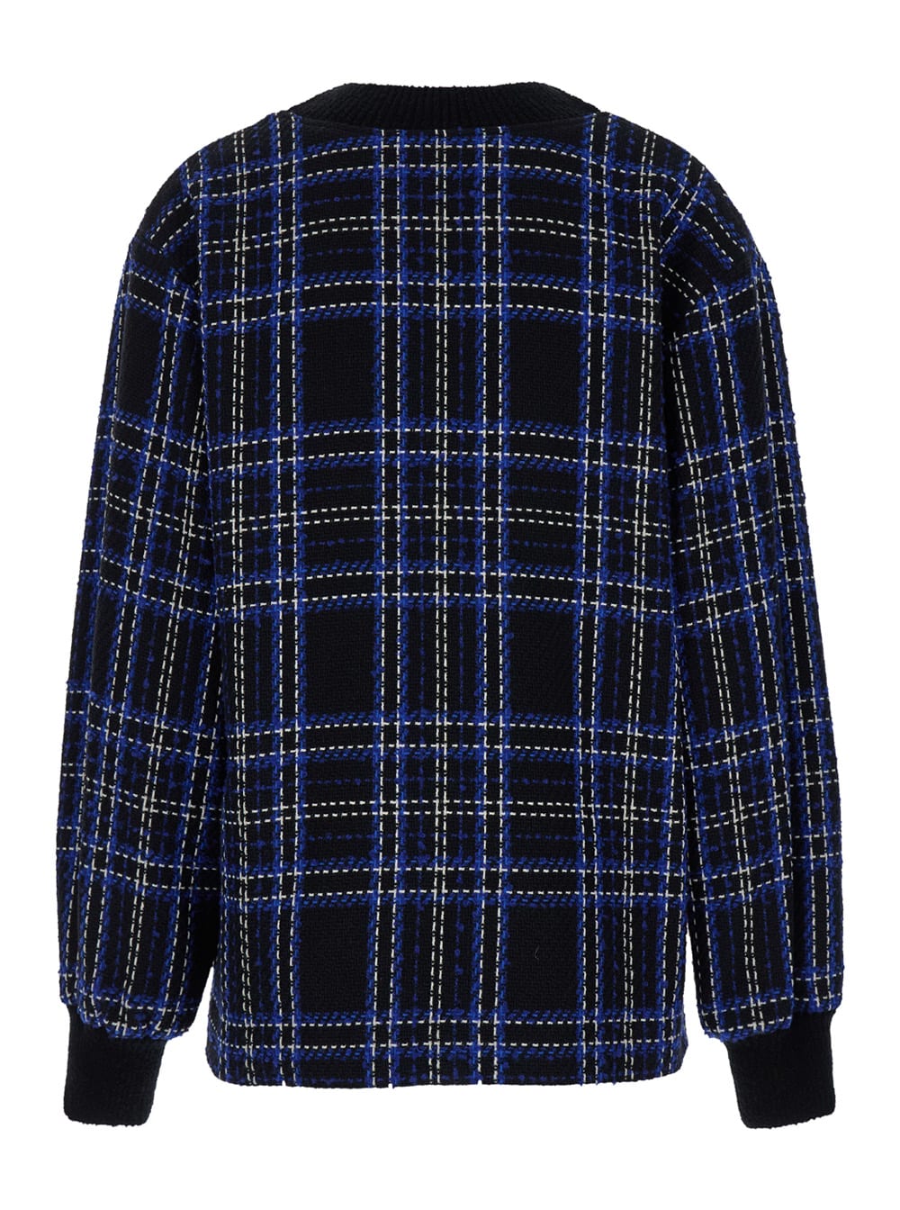 Shop Msgm Oversized Blue And Black Jacket With Check Motif In Heavy Fabric Woman