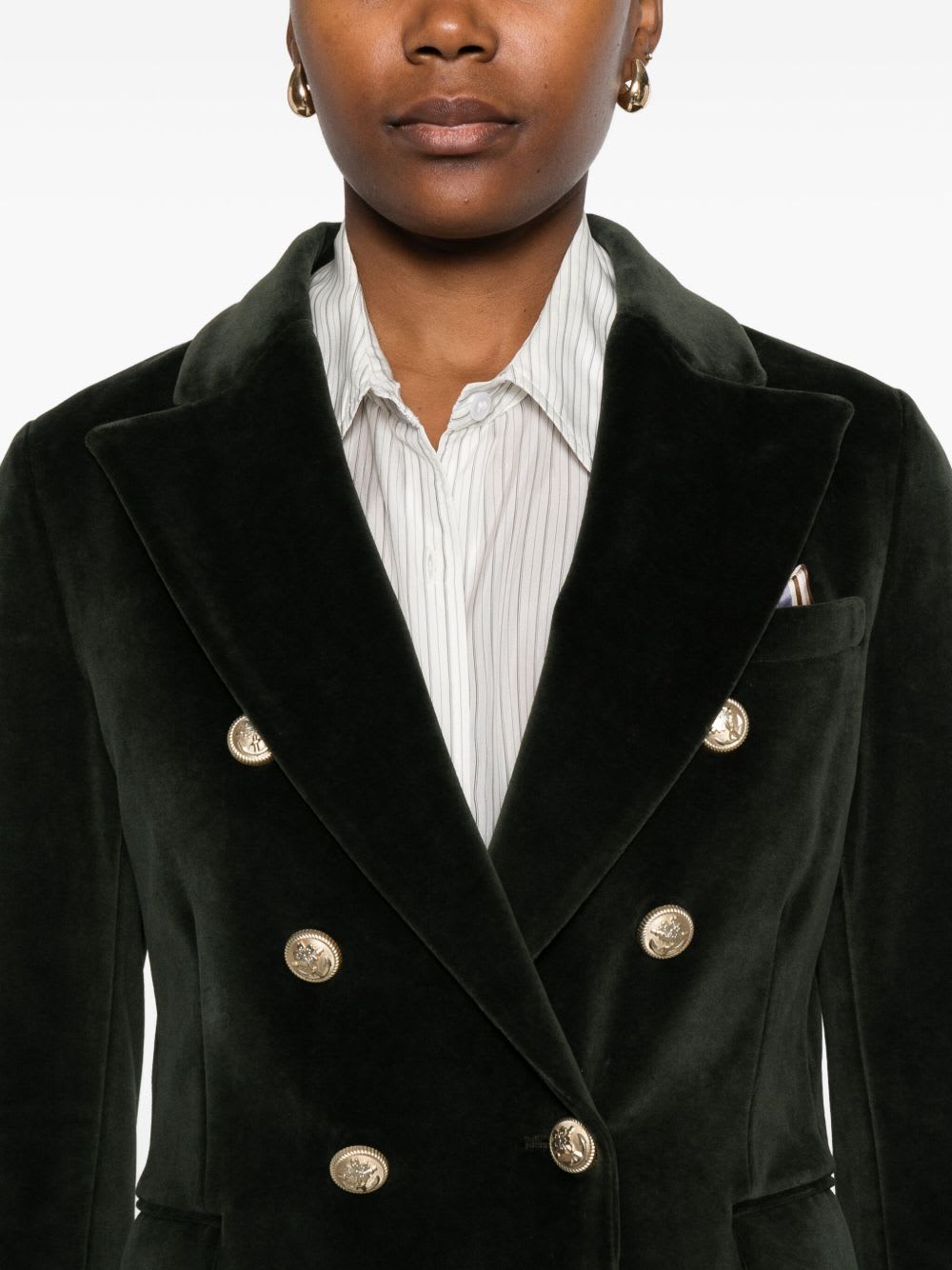 Circolo 1901 Double-breasted Velvet Jacket Featuring Pockets In Green