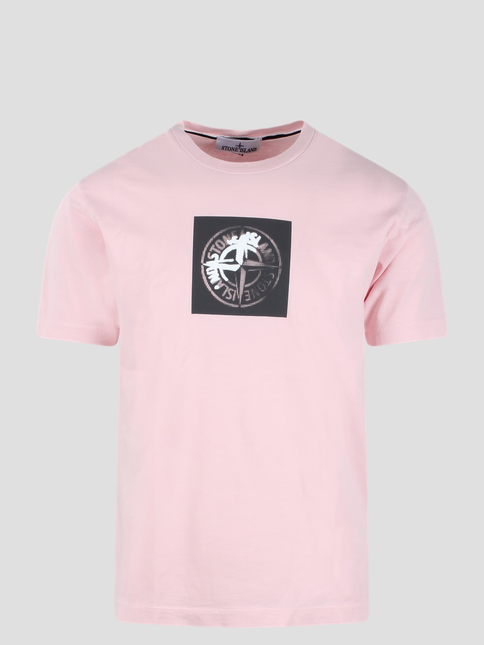 Shop Stone Island Stamp One Print T-shirt In Pink & Purple