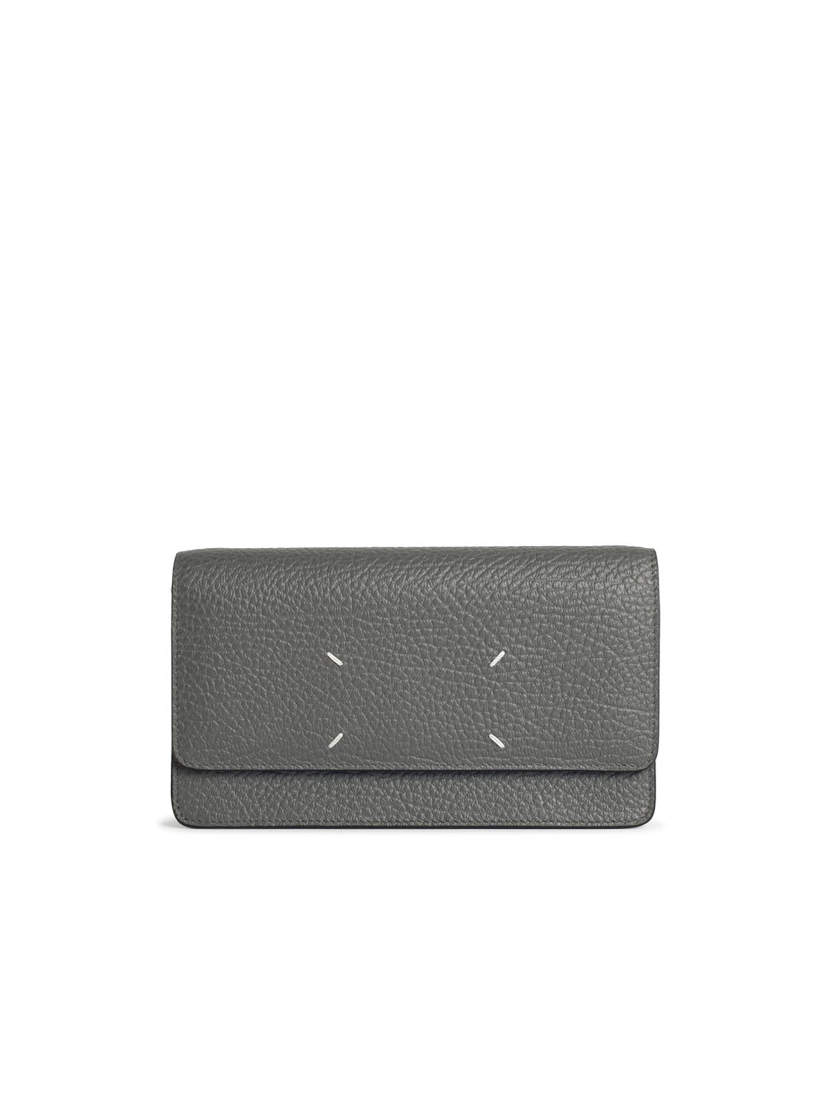 Maison Margiela Four Stitches Wallet With Chain In Pebble Grey Leather In Gray