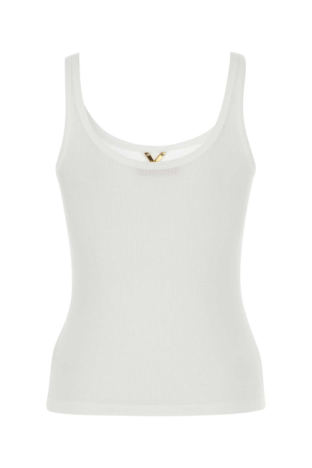 Shop Valentino White Stretch Cotton Tank Top In Bianco