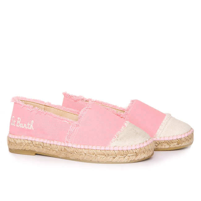 Pink Canvas Espadrillas With Embroidery