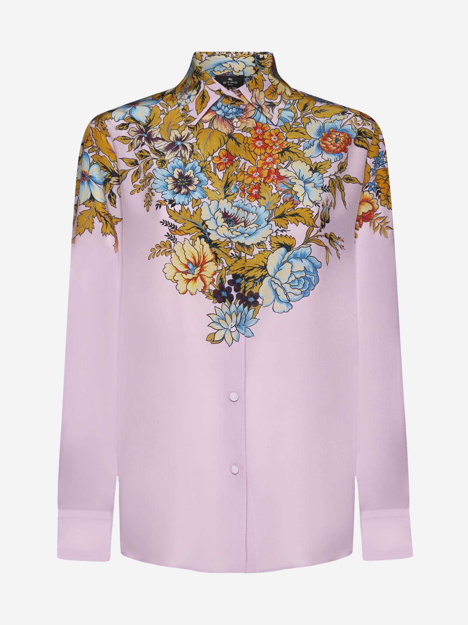 Shop Etro Floral Print Silk Shirt In Pink