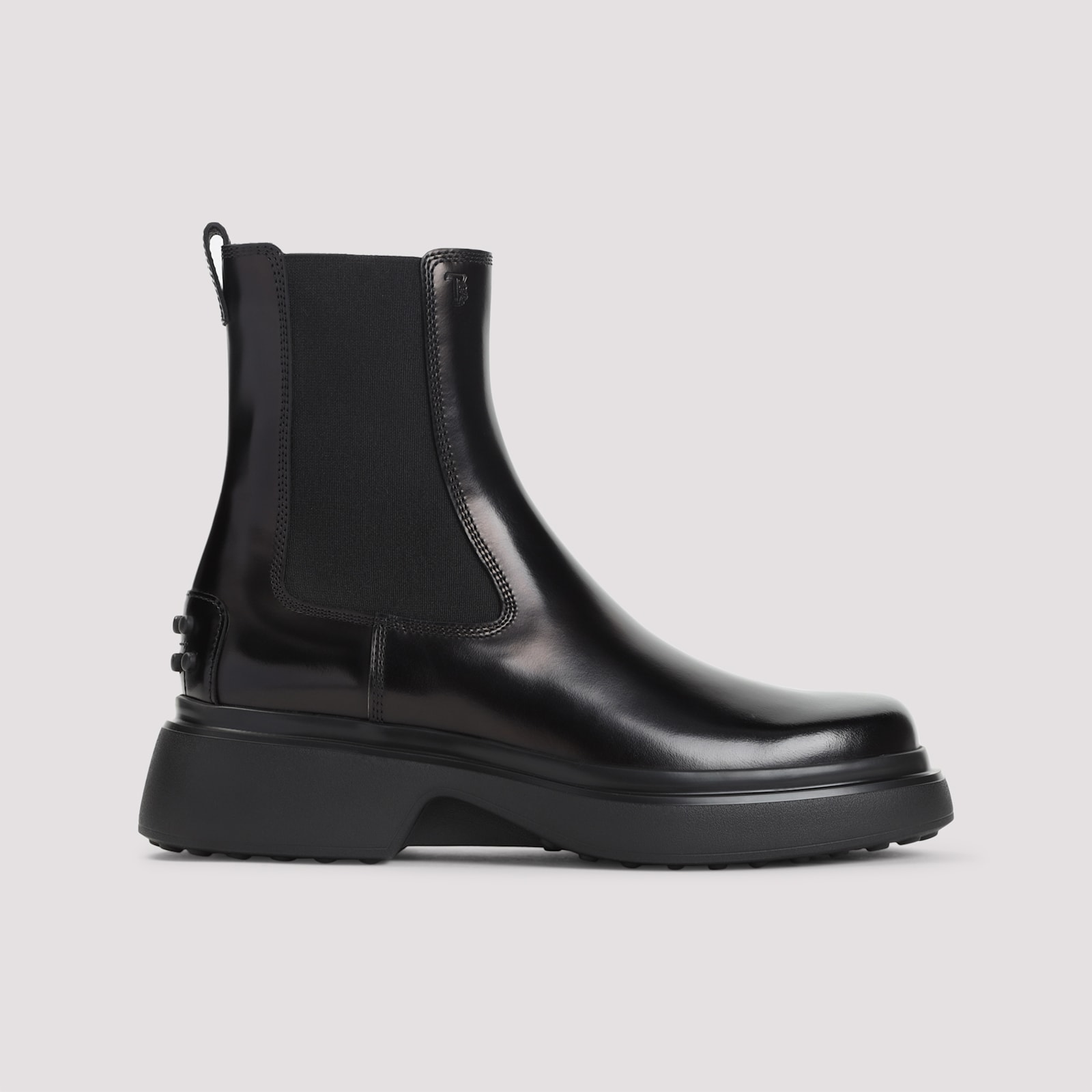 Tod's Black Leather Ankle Boots With Elastic Panels In Black