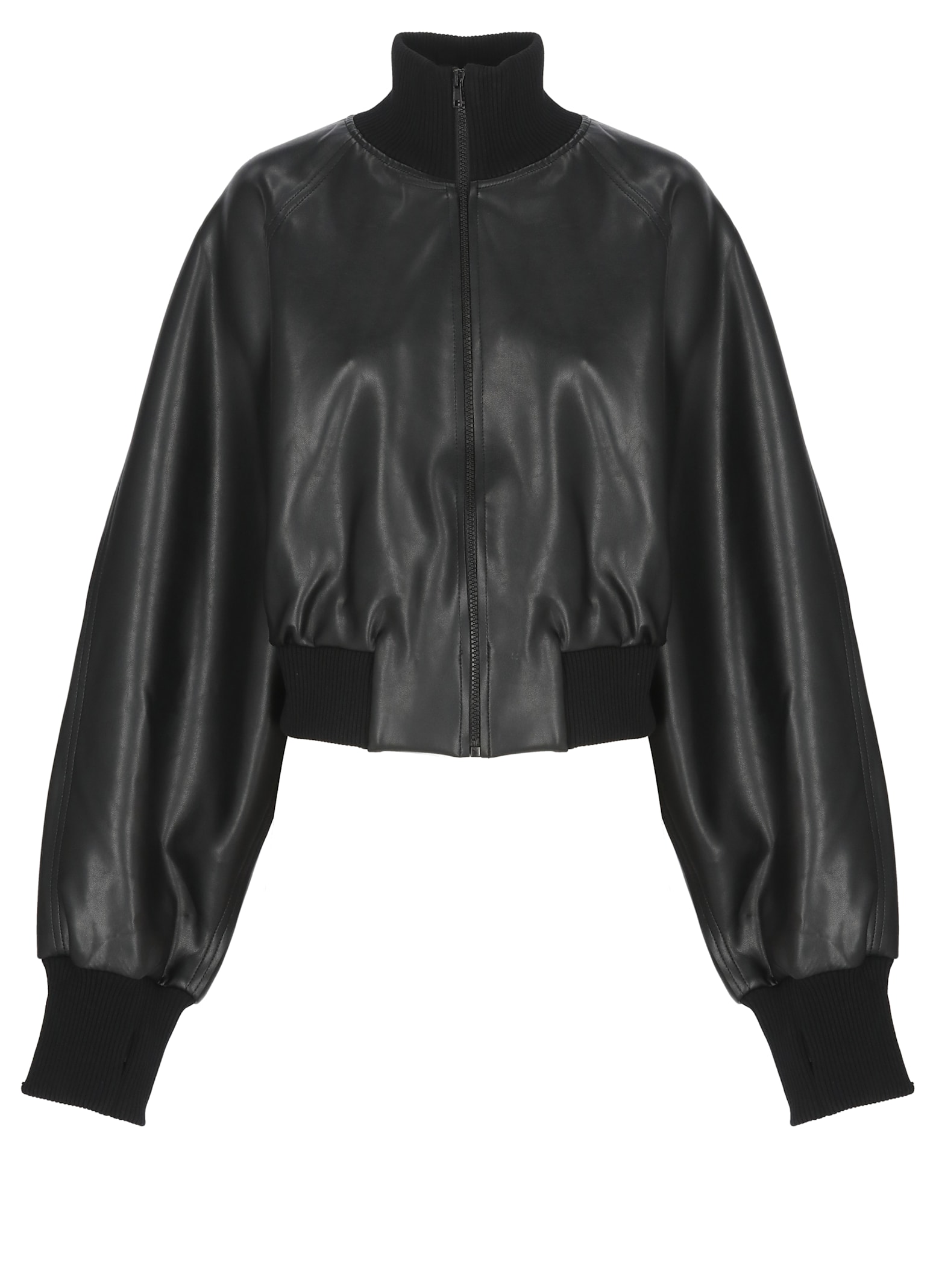 Norma Kamali Cropped Synthetic Leather Long Sleeve Jacket In Black