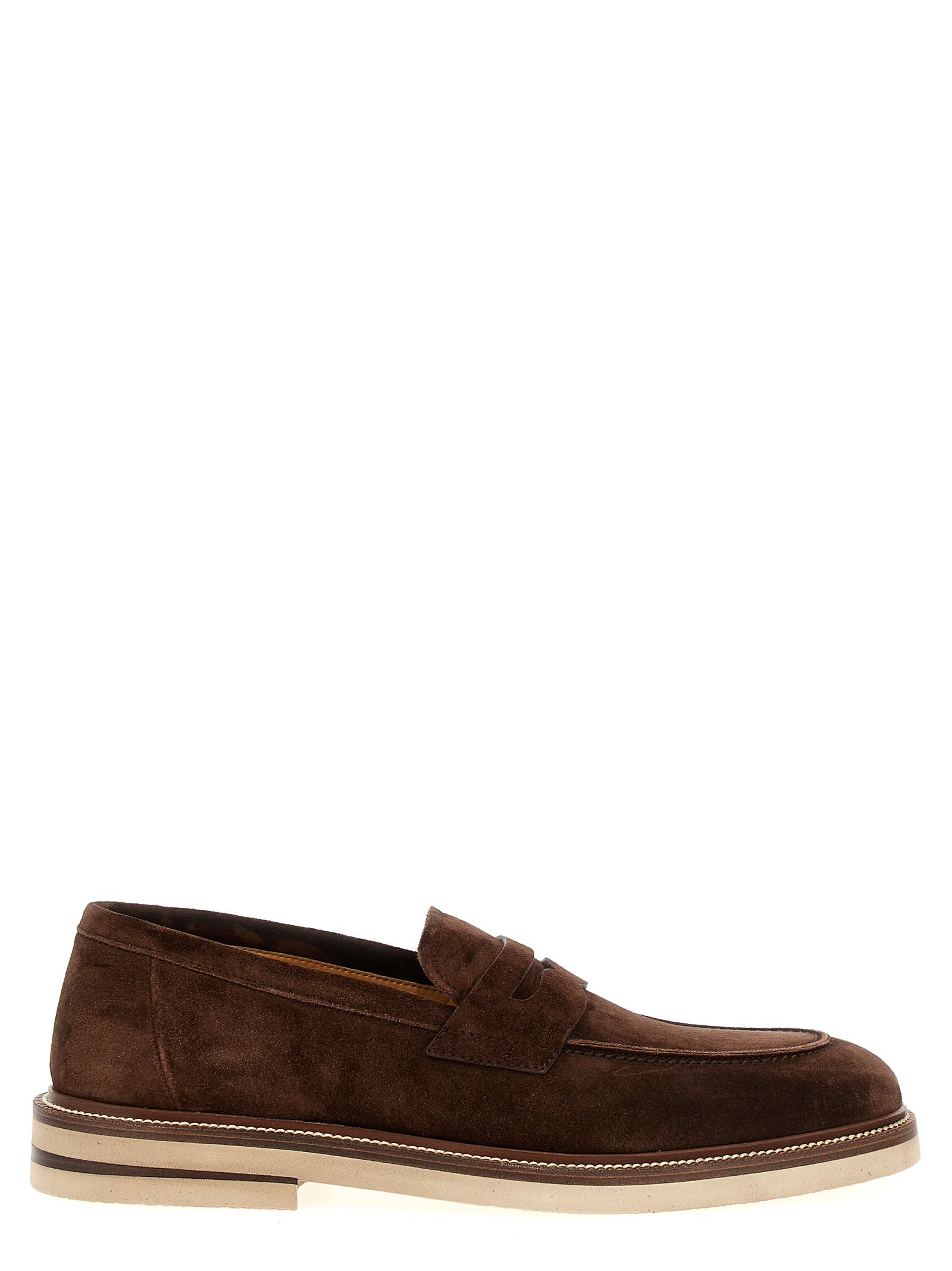 Shop Brunello Cucinelli Suede Loafers In Brown