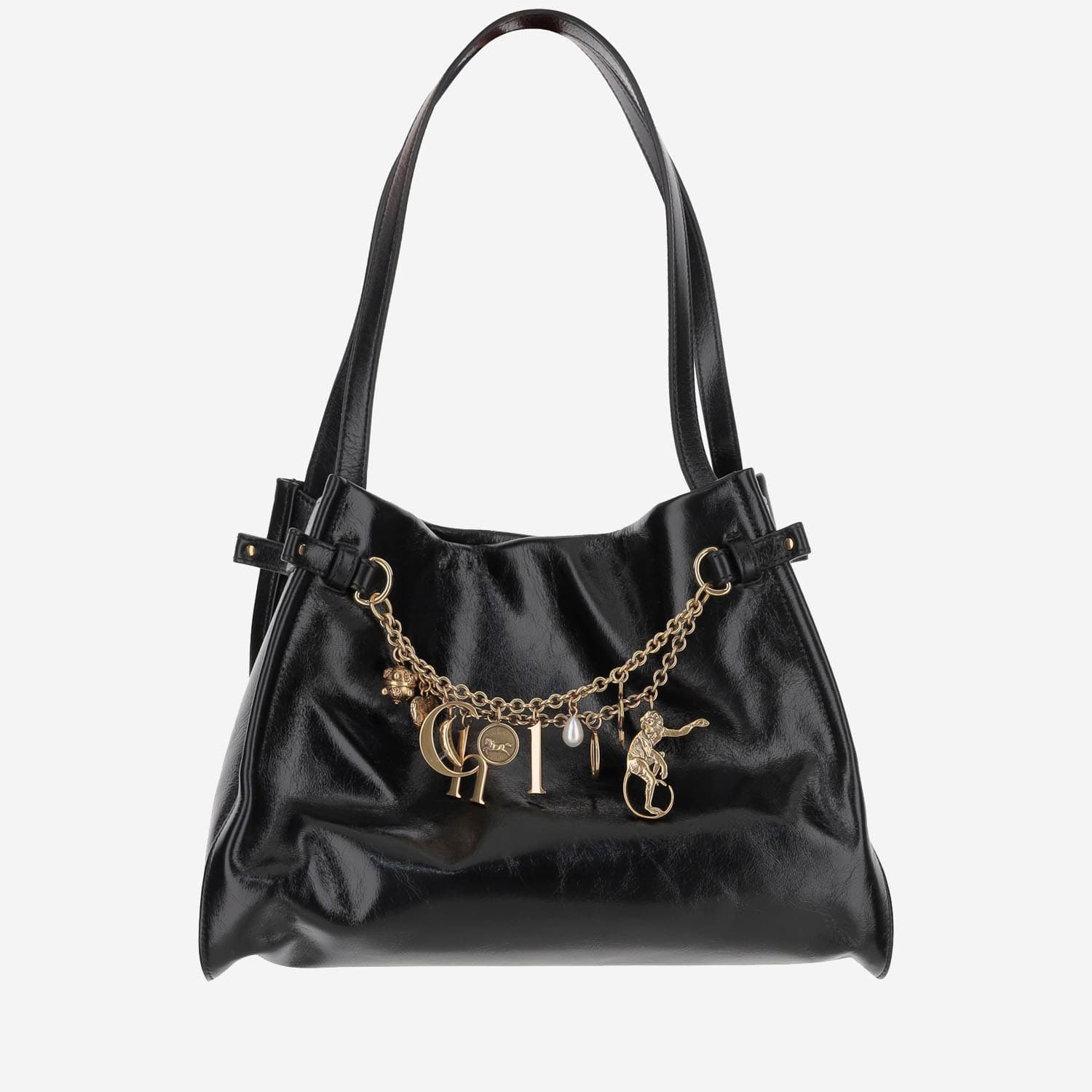 Chloé Leather Tote Bag Adorned With Charms In Black