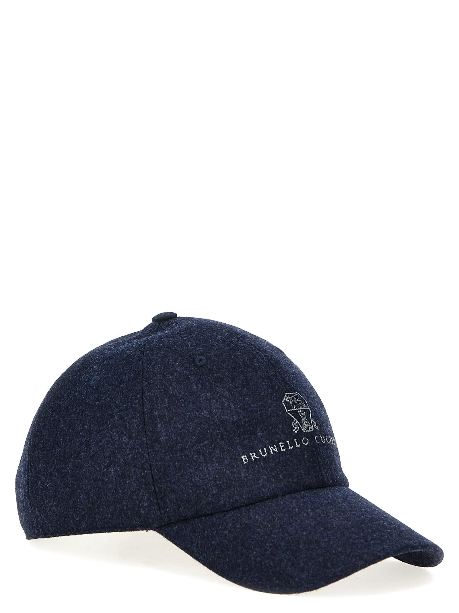 Shop Brunello Cucinelli Logo Embroidery Cap In Blue