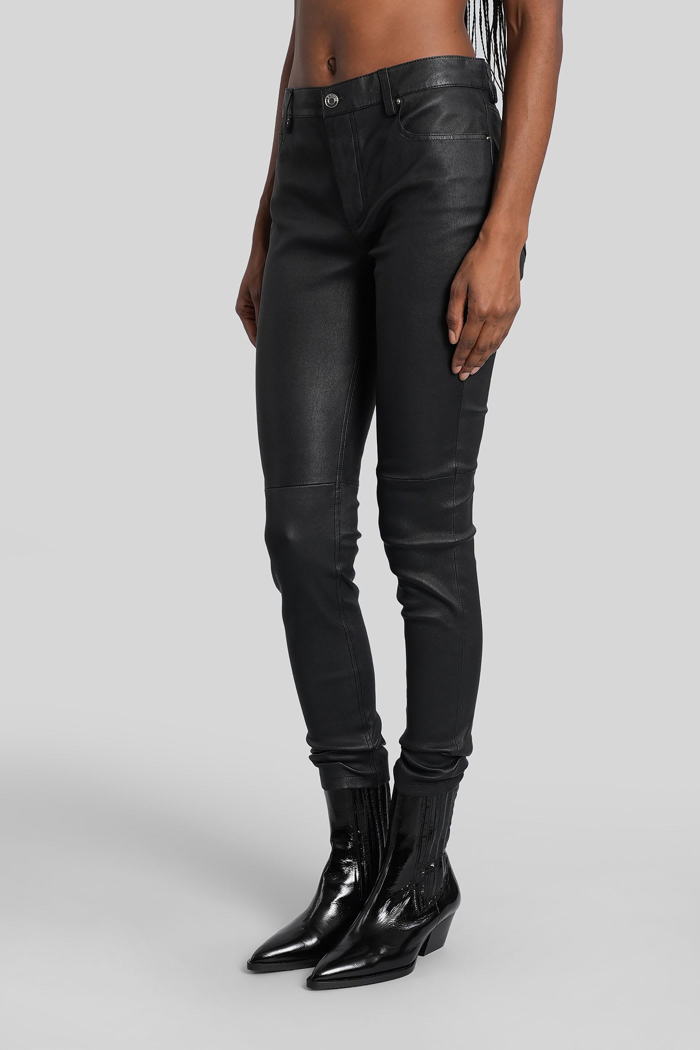 Iro Zaslim Pants In Black Leather In Black