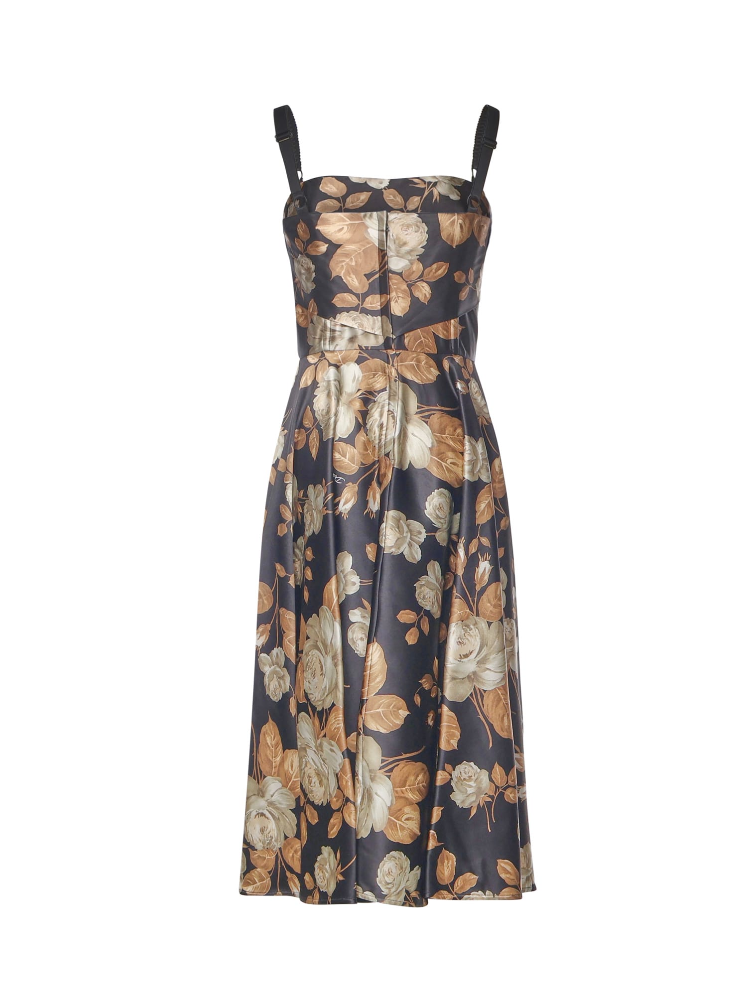 Dolce & Gabbana Vintage Rose Print Satin Dress In Multi