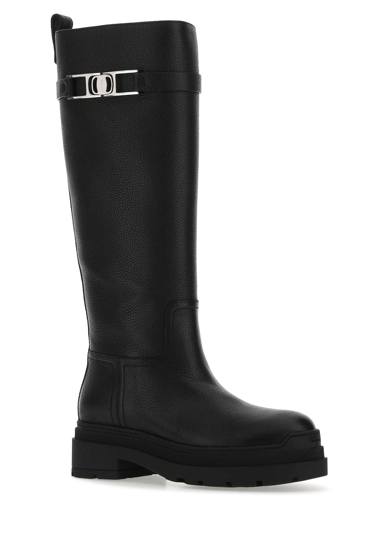 Ferragamo Black Leather Ryder Boots In Nernerner