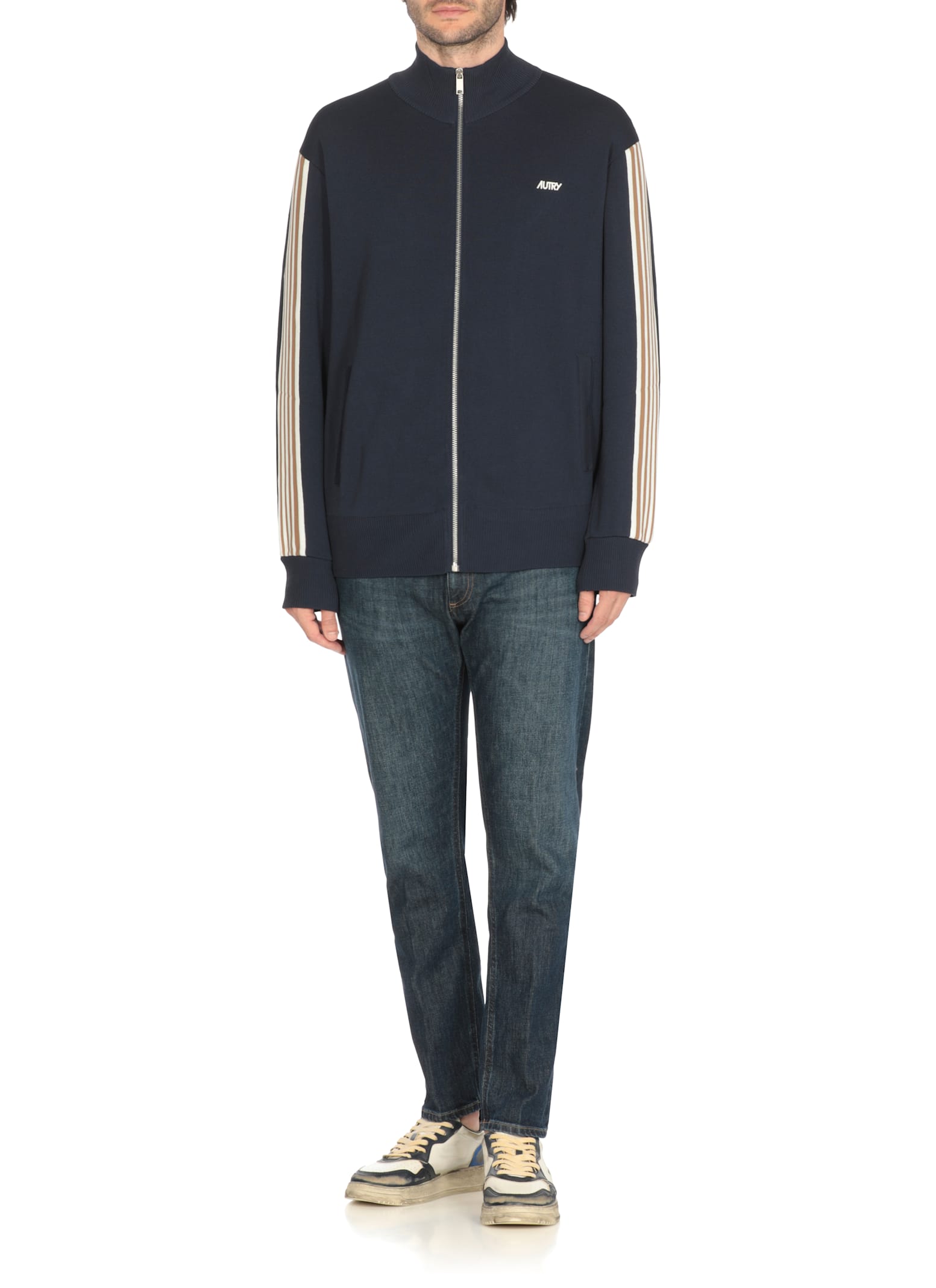 Autry Embroidered High Neck Jacket With Ribbed Cuffs In Black