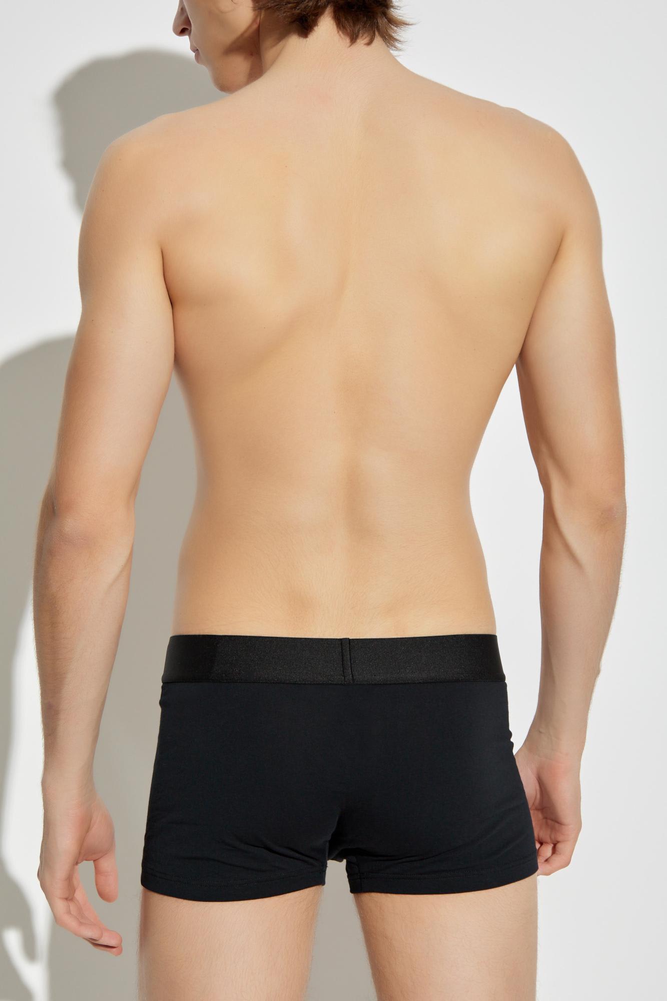 Versace Essential Logo Stretch Cotton Boxer Briefs In Black