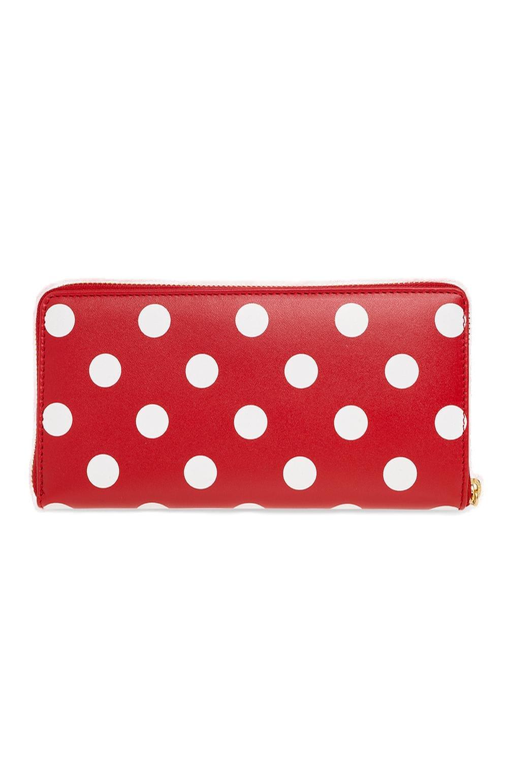 Comme Des Garçons Polka Dot Printed Zip-around Wallet In Red