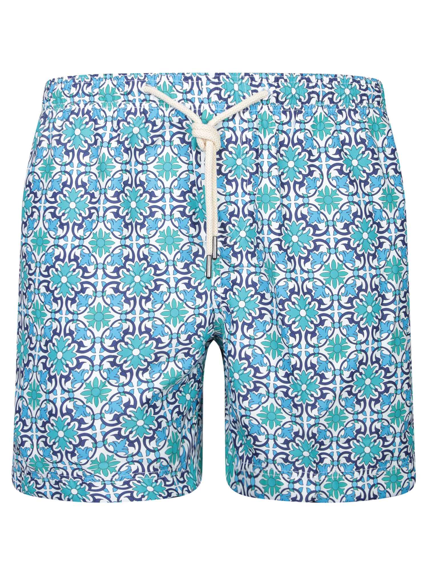 Patterned Swim Trunks In Sky/white/blue