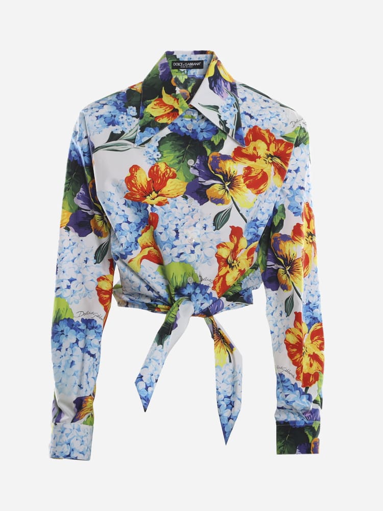 Dolce & Gabbana Cropped Cotton Shirt With All-over Floral Print