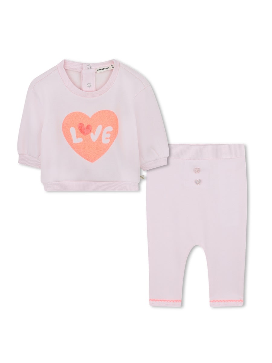 Billieblush Heart-print Sweatshirt And Trousers Set In Pink