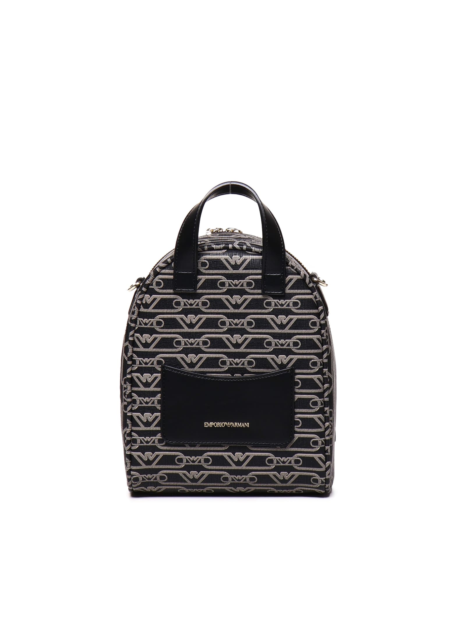 Shop Emporio Armani Backpack With Monogram In Nero-ecru