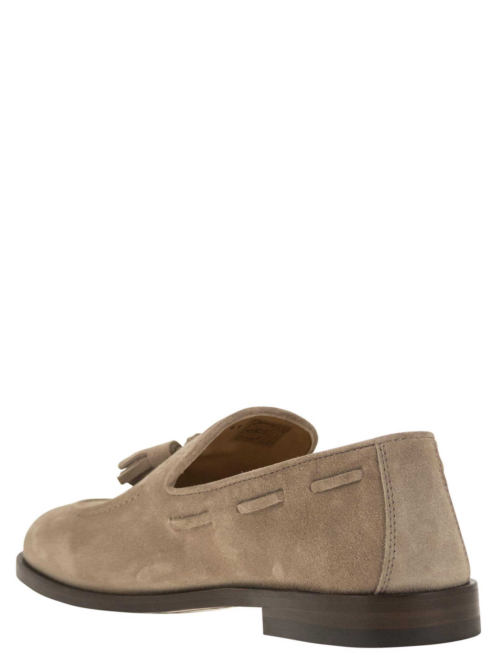 Shop Brunello Cucinelli Suede Moccasins With Tassels In Rope