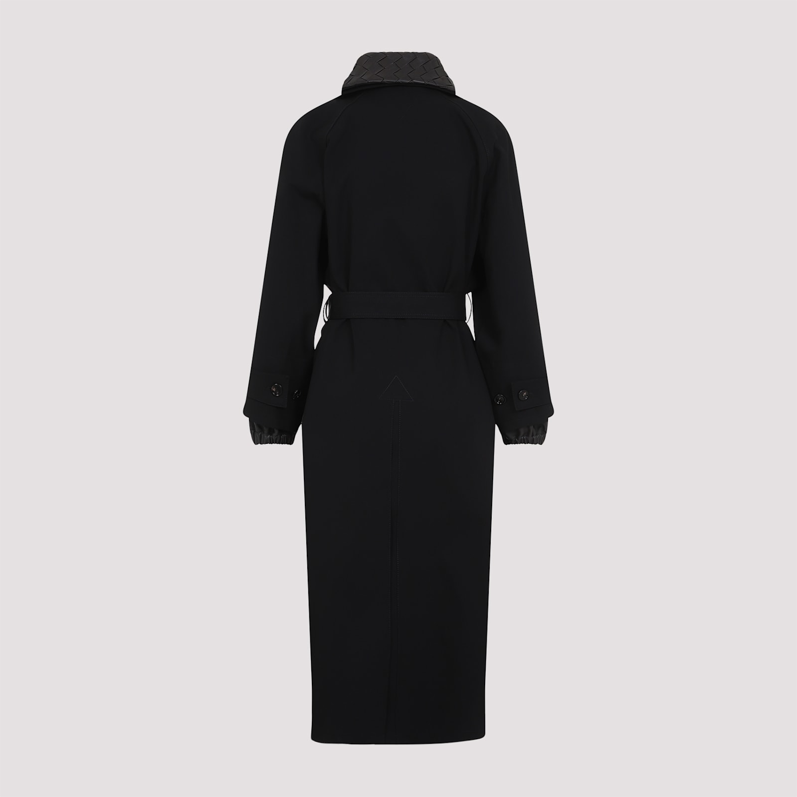 Bottega Veneta Black Trenchcoat With Removable Leather Collar With Intrecciato Motif And Adjustable Belt In Cotton In Black