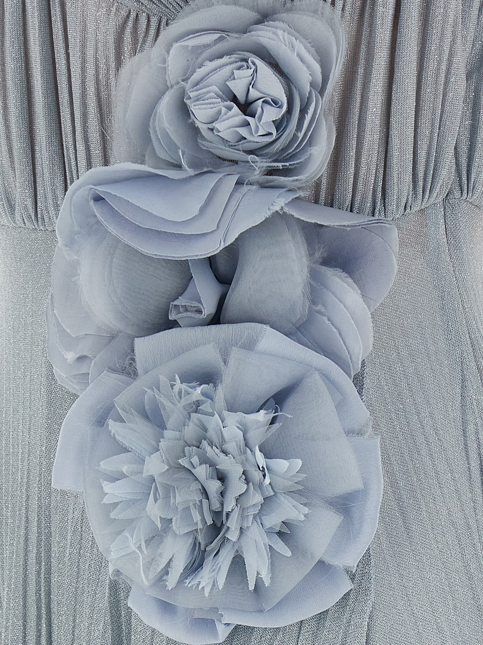Elisabetta Franchi Pleated Dress Floral Embellishments In Sky Blue